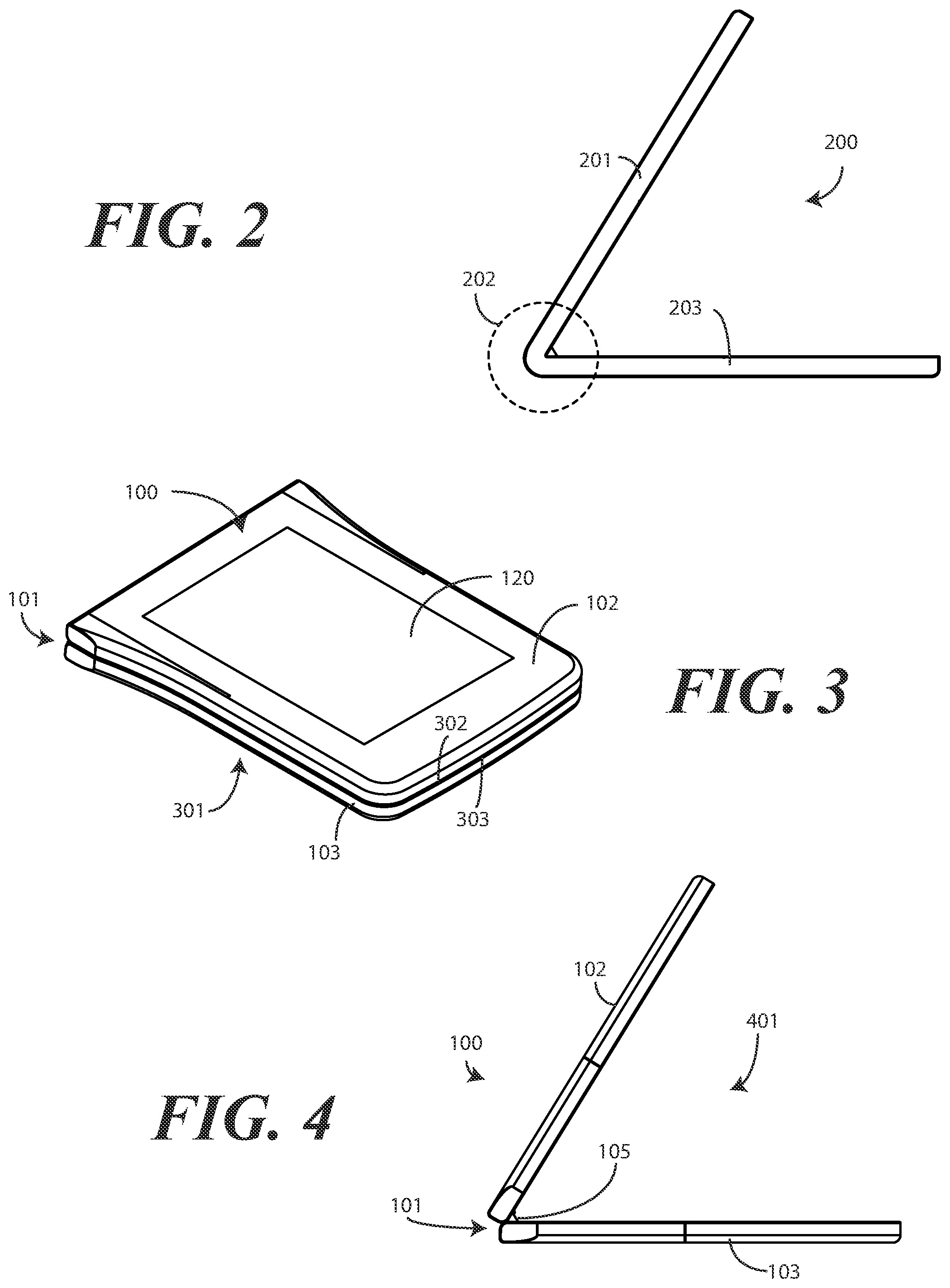 Patent US12174668 Figure 2 – Flexible display with preformed curvilinear foldable substrate and corresponding electronic devices and methods