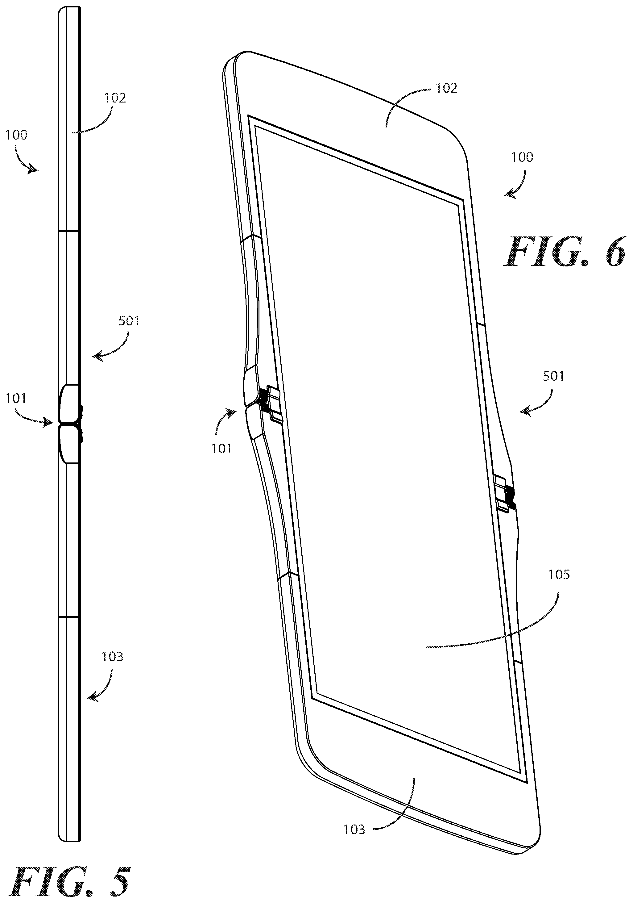 Patent US12174668 Figure 3 – Flexible display with preformed curvilinear foldable substrate and corresponding electronic devices and methods