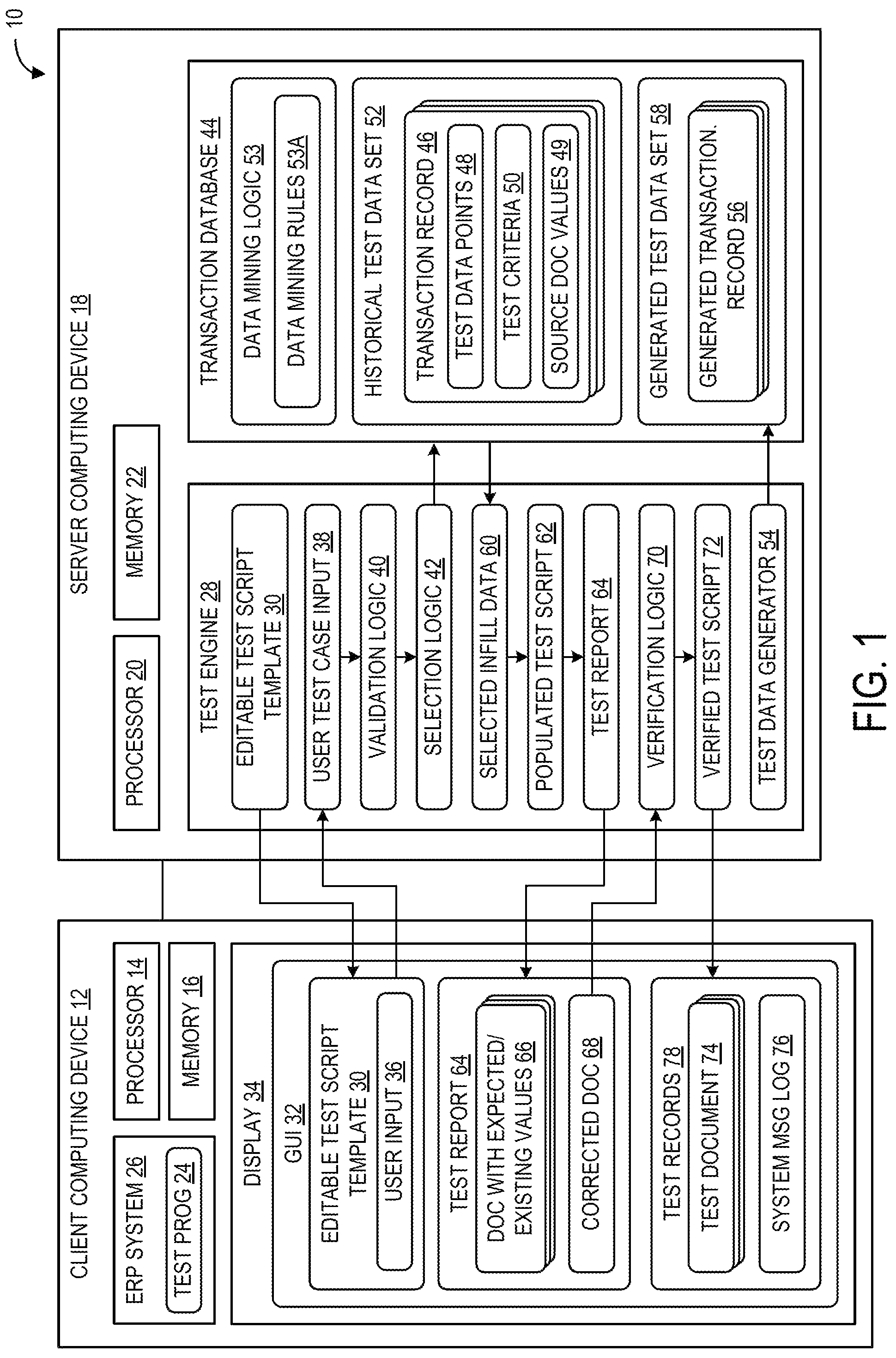 Patent US12174730 Figure 1 – Automated testing of enterprise resource planning processes