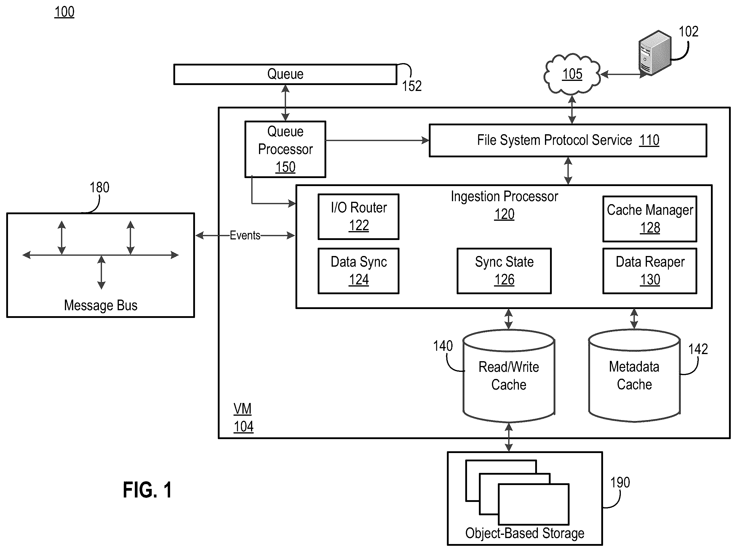 Patent US12174745 — Document locking and cache memory management in cloud computing — Figure 1