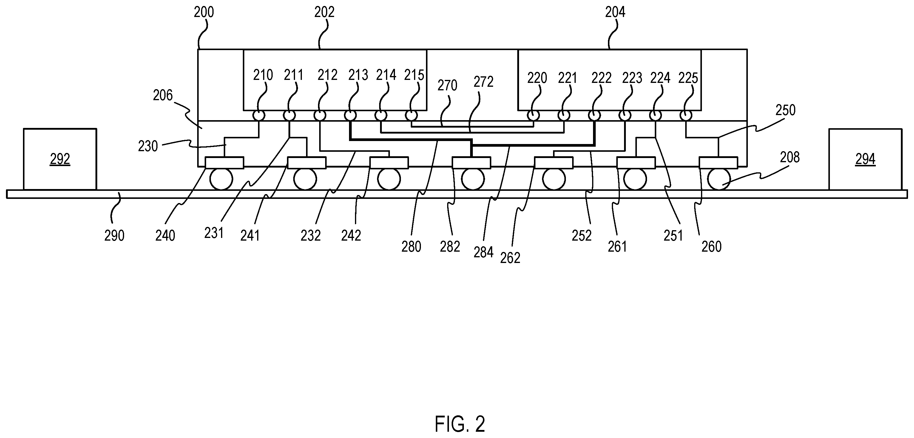 Patent US12174771 Figure 2 – Sharing package pins in a multi-chip module (MCM)