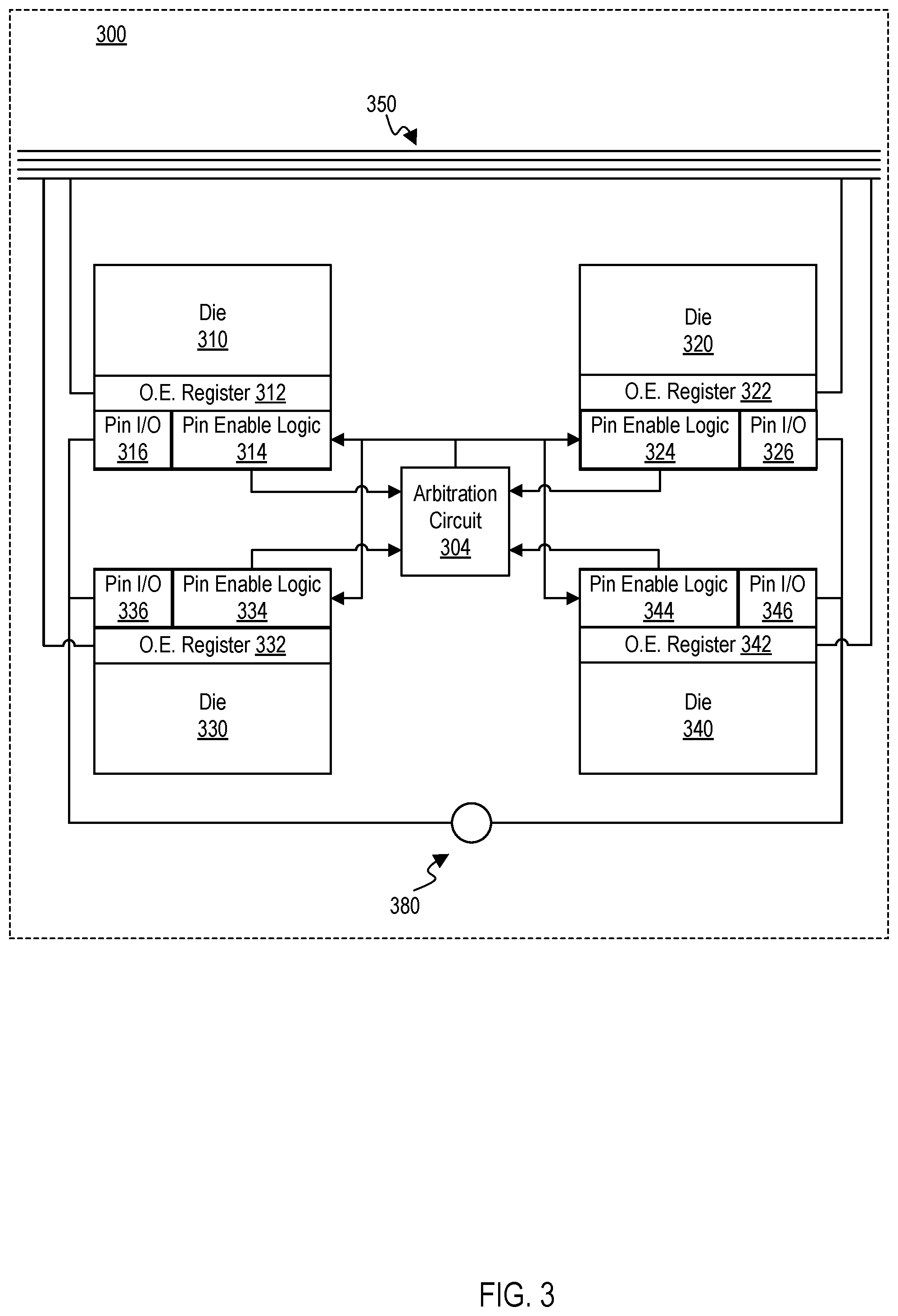 Patent US12174771 Figure 3 – Sharing package pins in a multi-chip module (MCM)