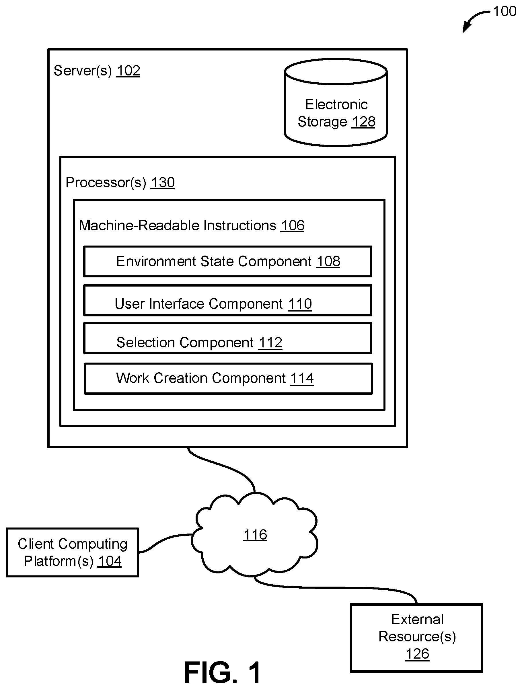 Patent US12174798 Figure 1 – Systems and methods to generate units of work within a collaboration environment based on selection of text