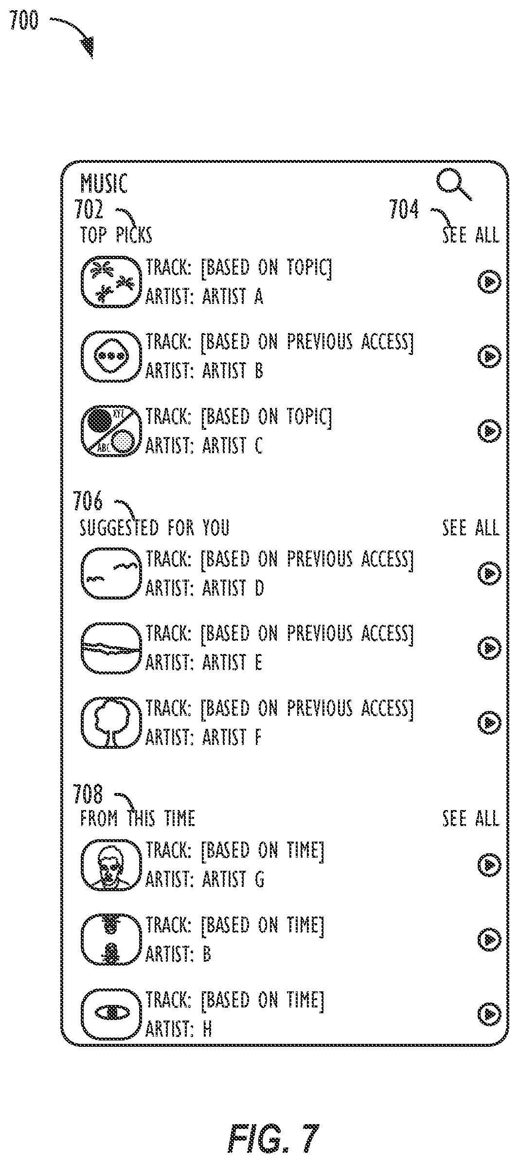 Patent US12174841 Figure 7 – Automatic media asset suggestions for presentations of selected user media items