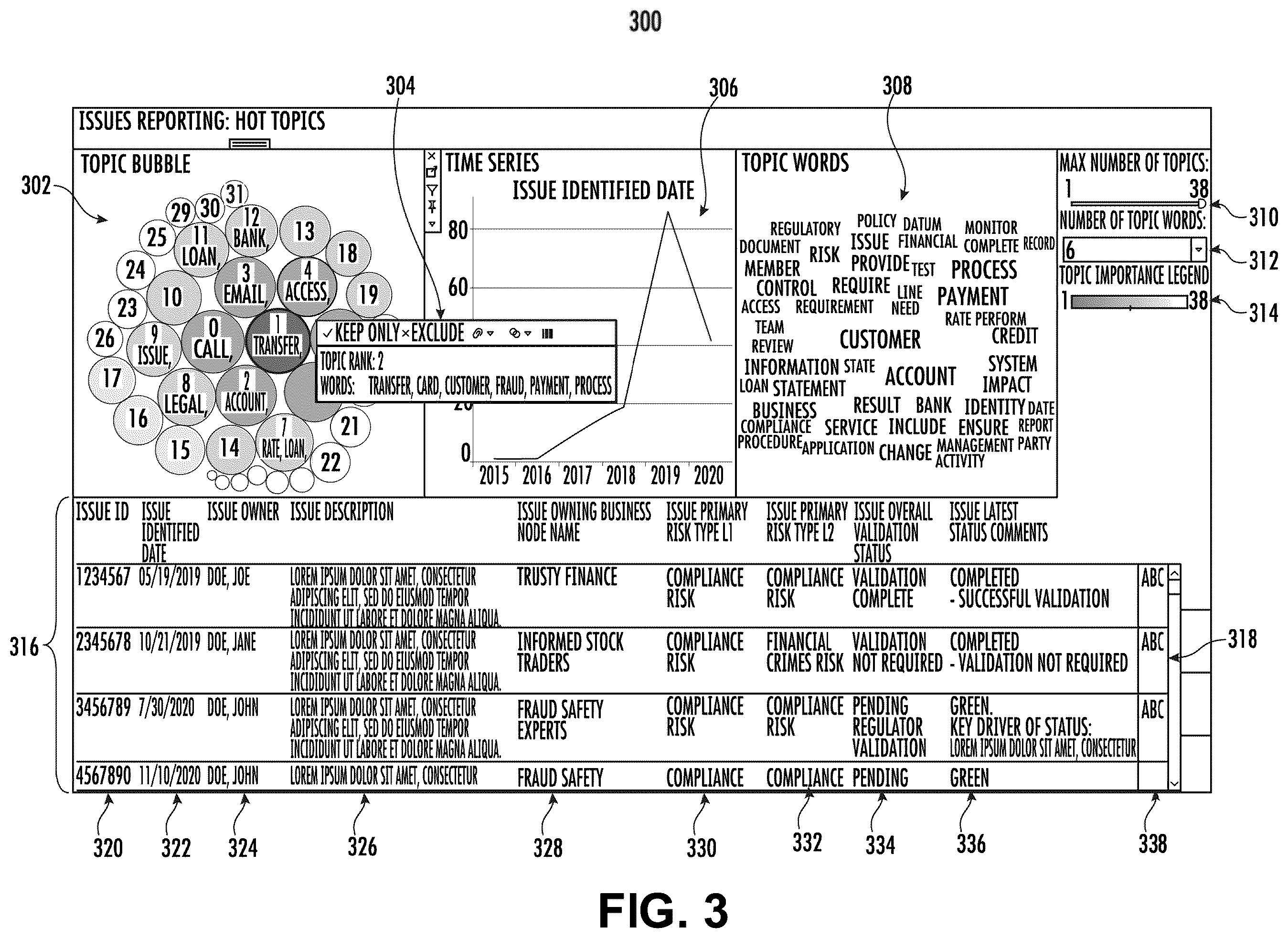 Patent US12174874 Figure 3 – Systems and methods for automated prototyping of a topic model