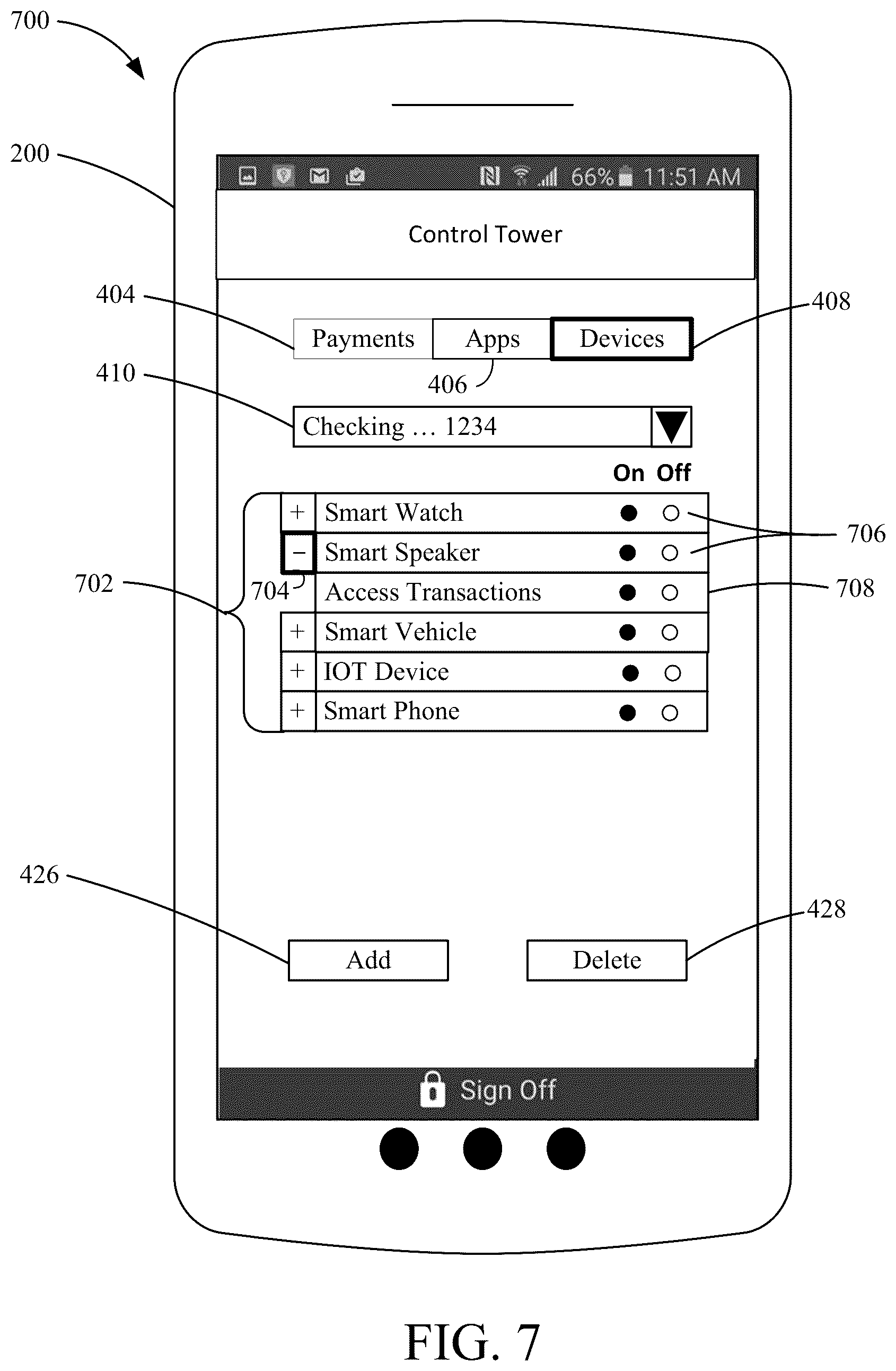 Patent US12174992 Figure 7 – Access control interface for managing entities and permissions