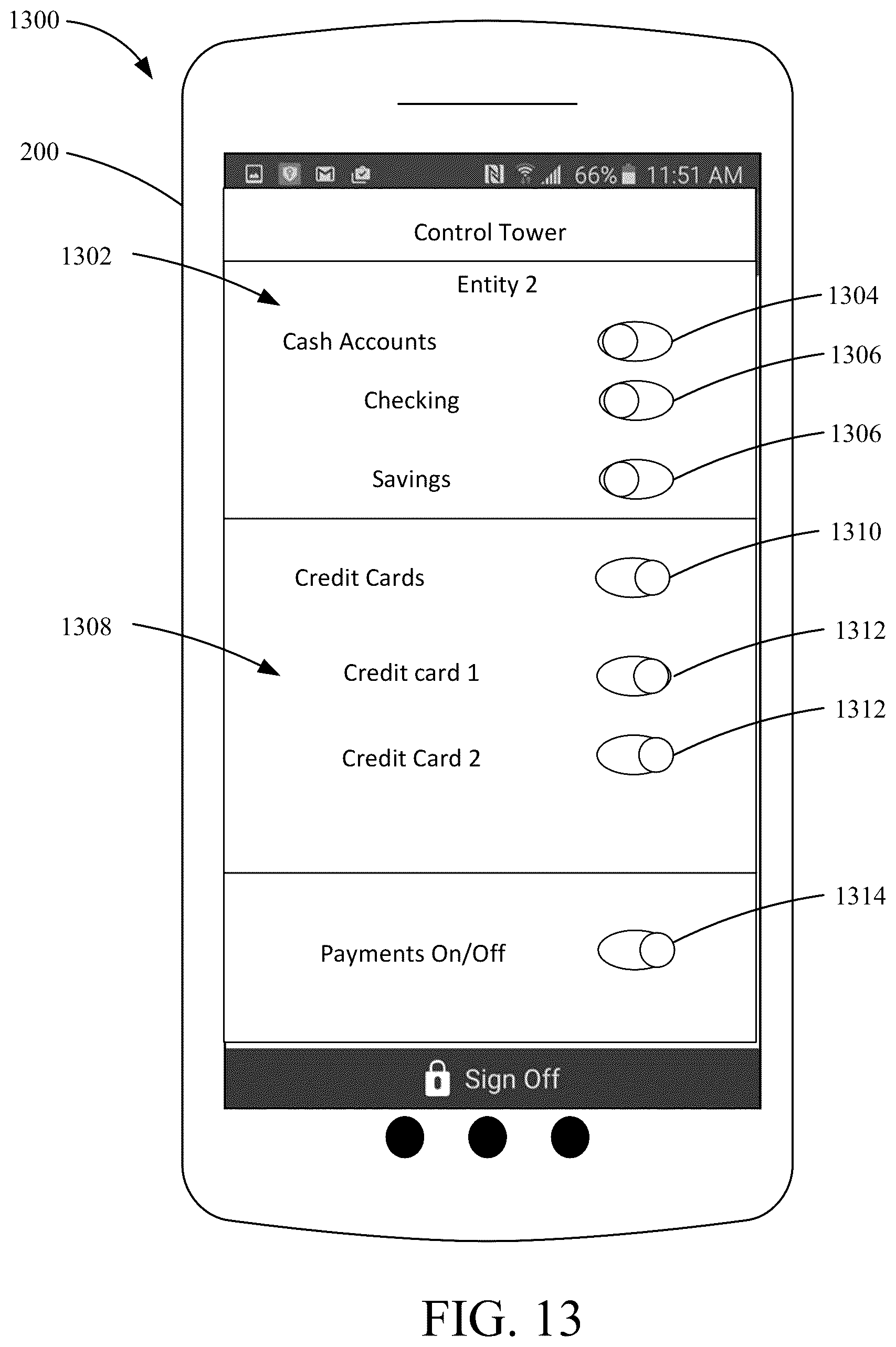 Patent US12174992 Figure 13 – Access control interface for managing entities and permissions