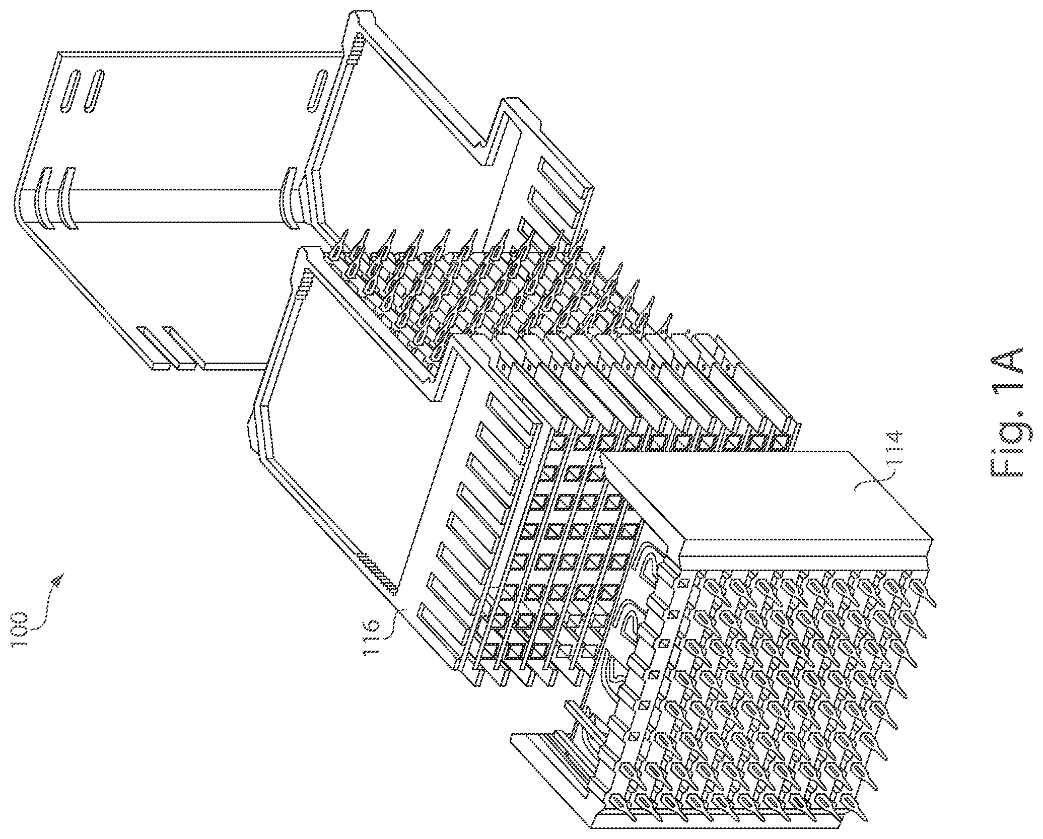 Patent US12184012 Figure 1 – High speed, high density electrical connector with shielded signal paths preliminary class