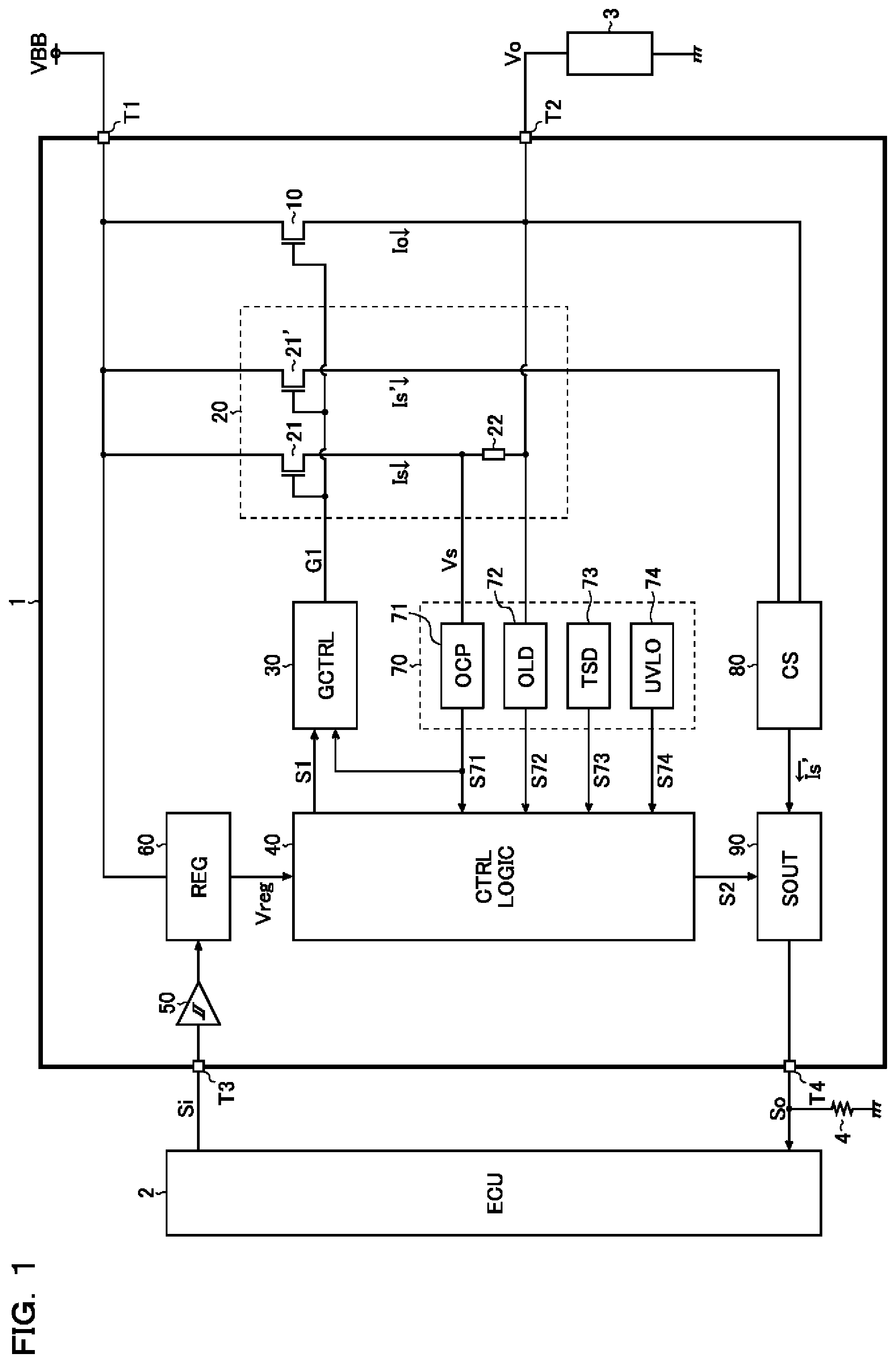 Patent US12184054 Figure 1 – Overcurrent protection circuit