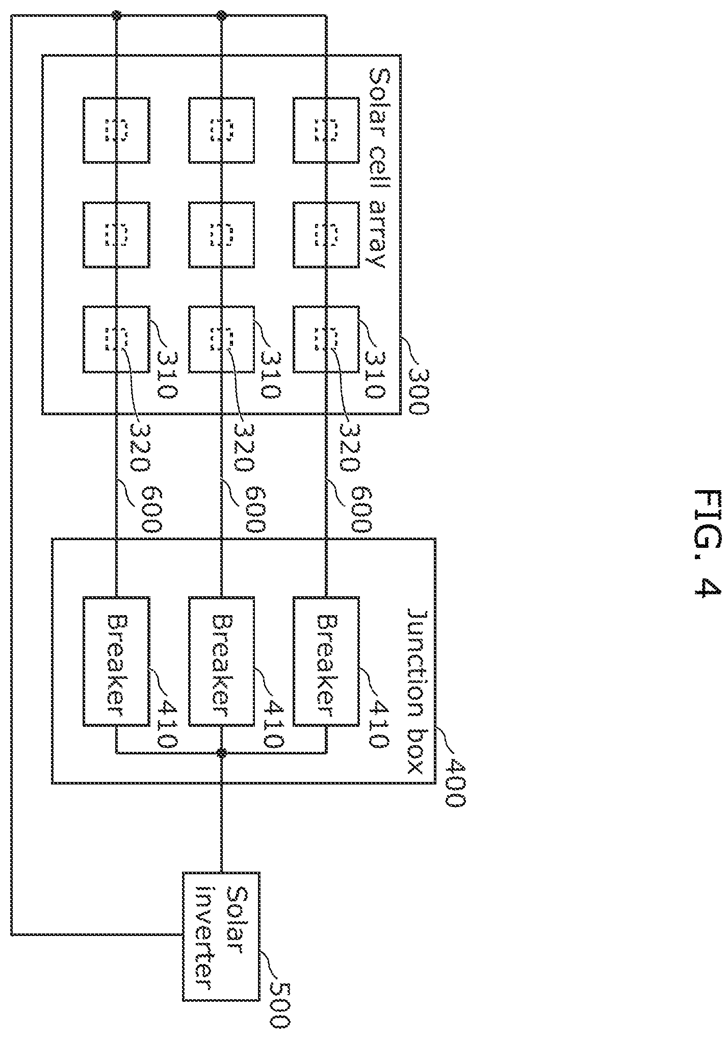 Patent US12184055 Figure 4 – Arc detection device, solar inverter, indoor wiring system, breaker, solar panel, solar panel- attached module, and junction box