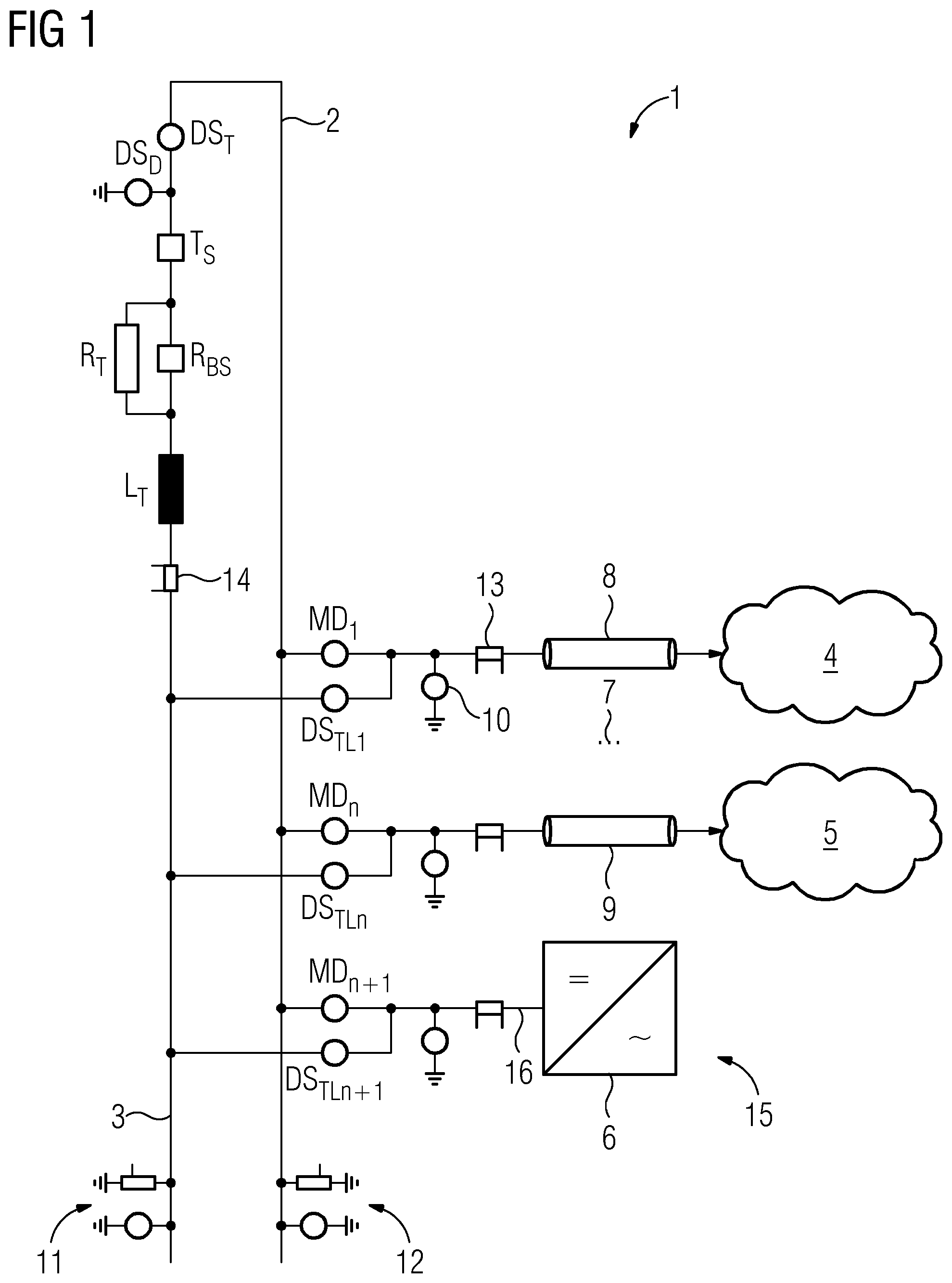 Patent US12184064 Figure 1 – Arrangement and method for connecting and/or disconnecting a plurality of dc sub-networks