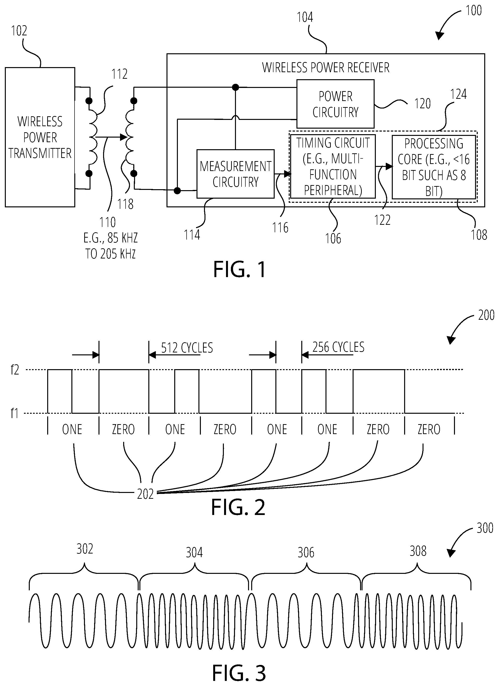 Patent US12184095 — Frequency shift keying demodulation for wireless power and related systems, methods, and devices — Figure 1