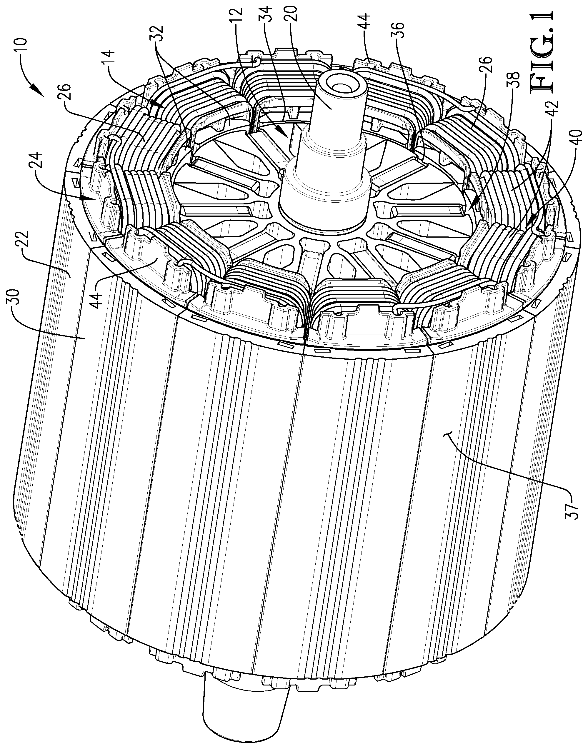 Patent US12184125 Figure 1 – Spoked rotor having deflectable magnet-retaining spokes