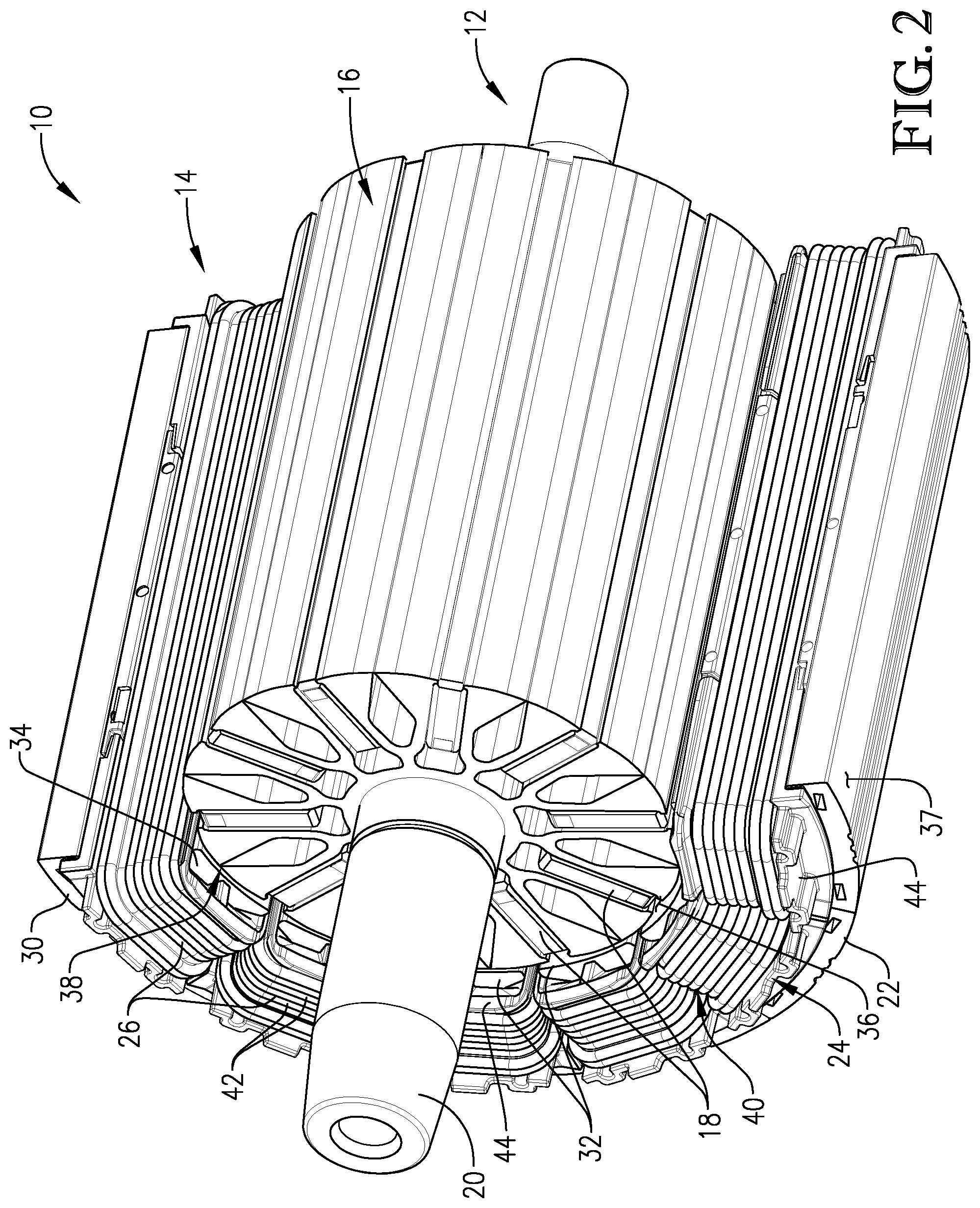Patent US12184125 Figure 2 – Spoked rotor having deflectable magnet-retaining spokes