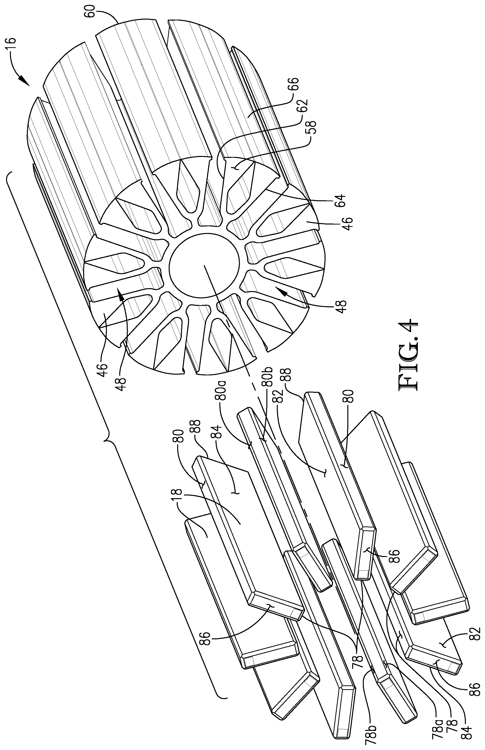 Patent US12184125 Figure 4 – Spoked rotor having deflectable magnet-retaining spokes