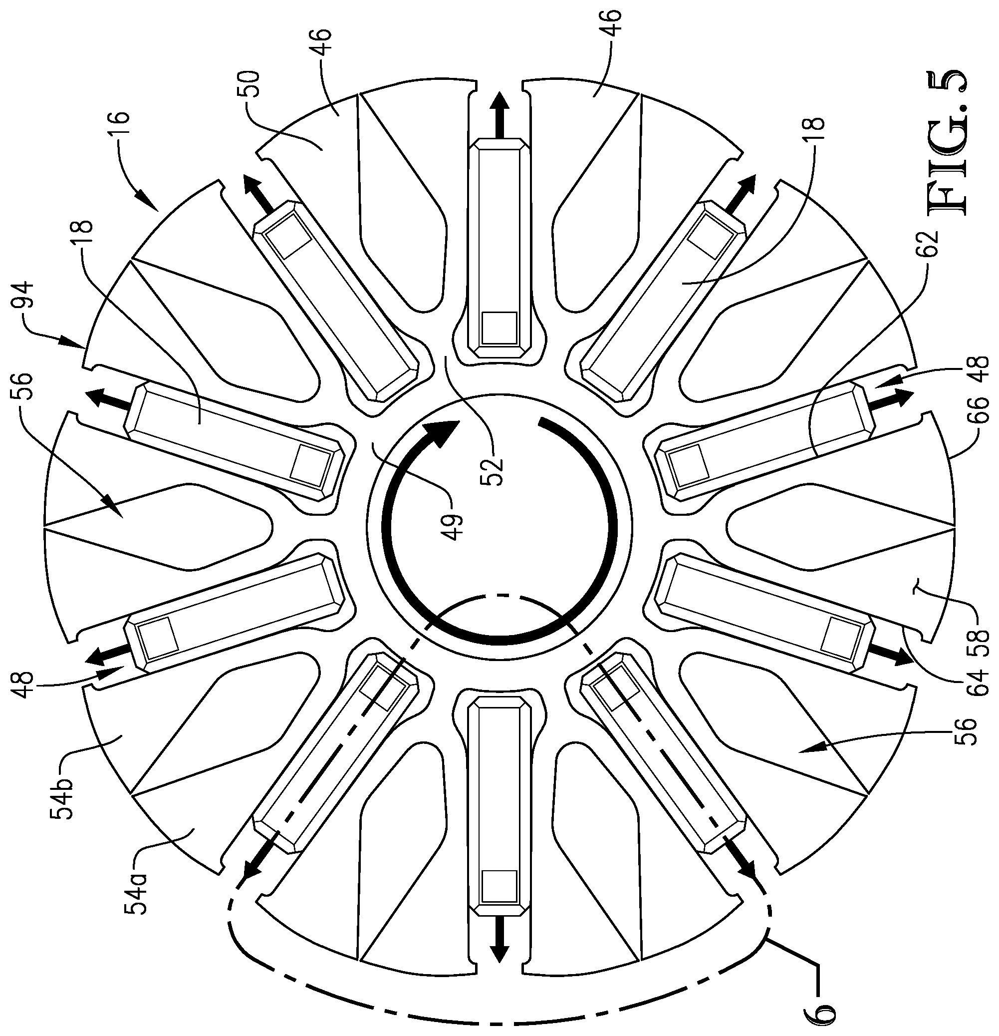 Patent US12184125 Figure 5 – Spoked rotor having deflectable magnet-retaining spokes