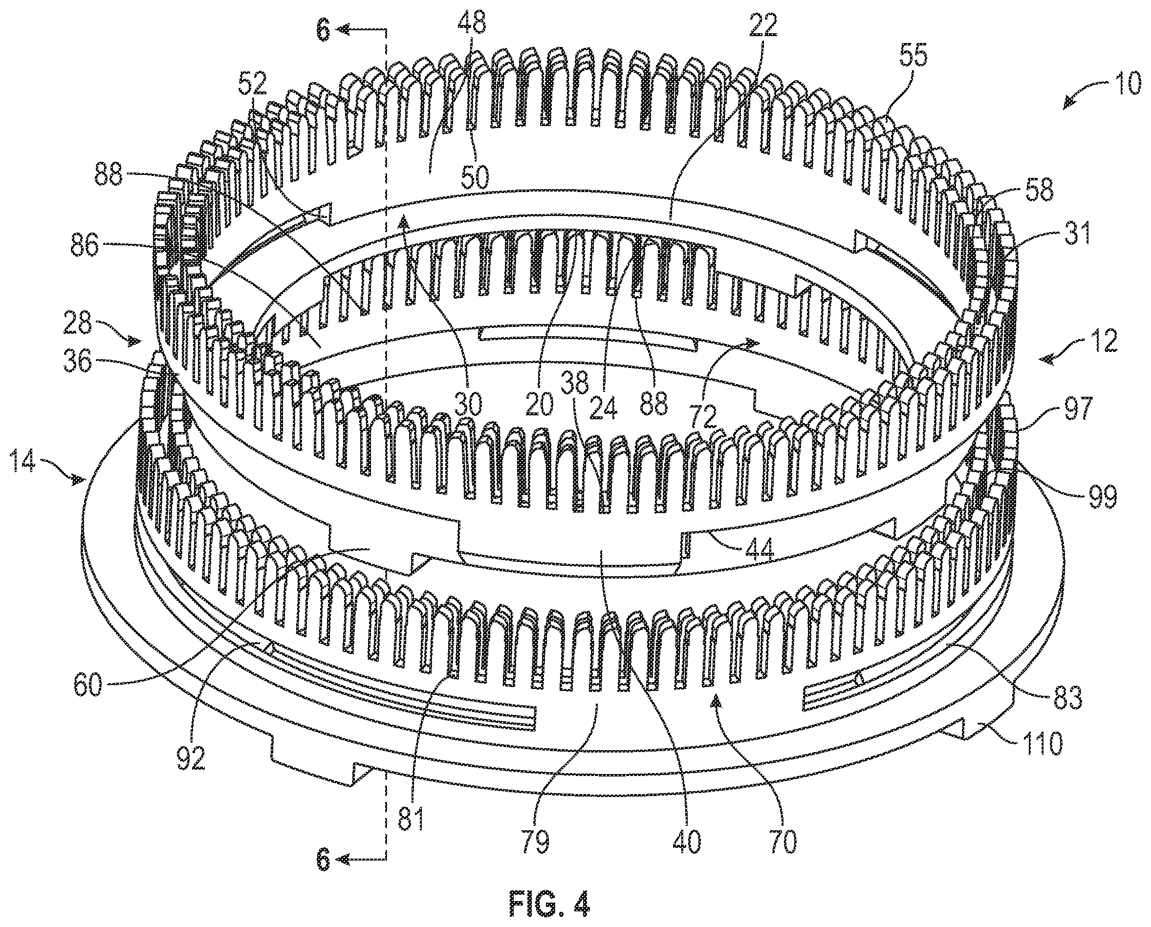Patent US12184131 Figure 4 – Interlocking tool for forming stator winding end turns