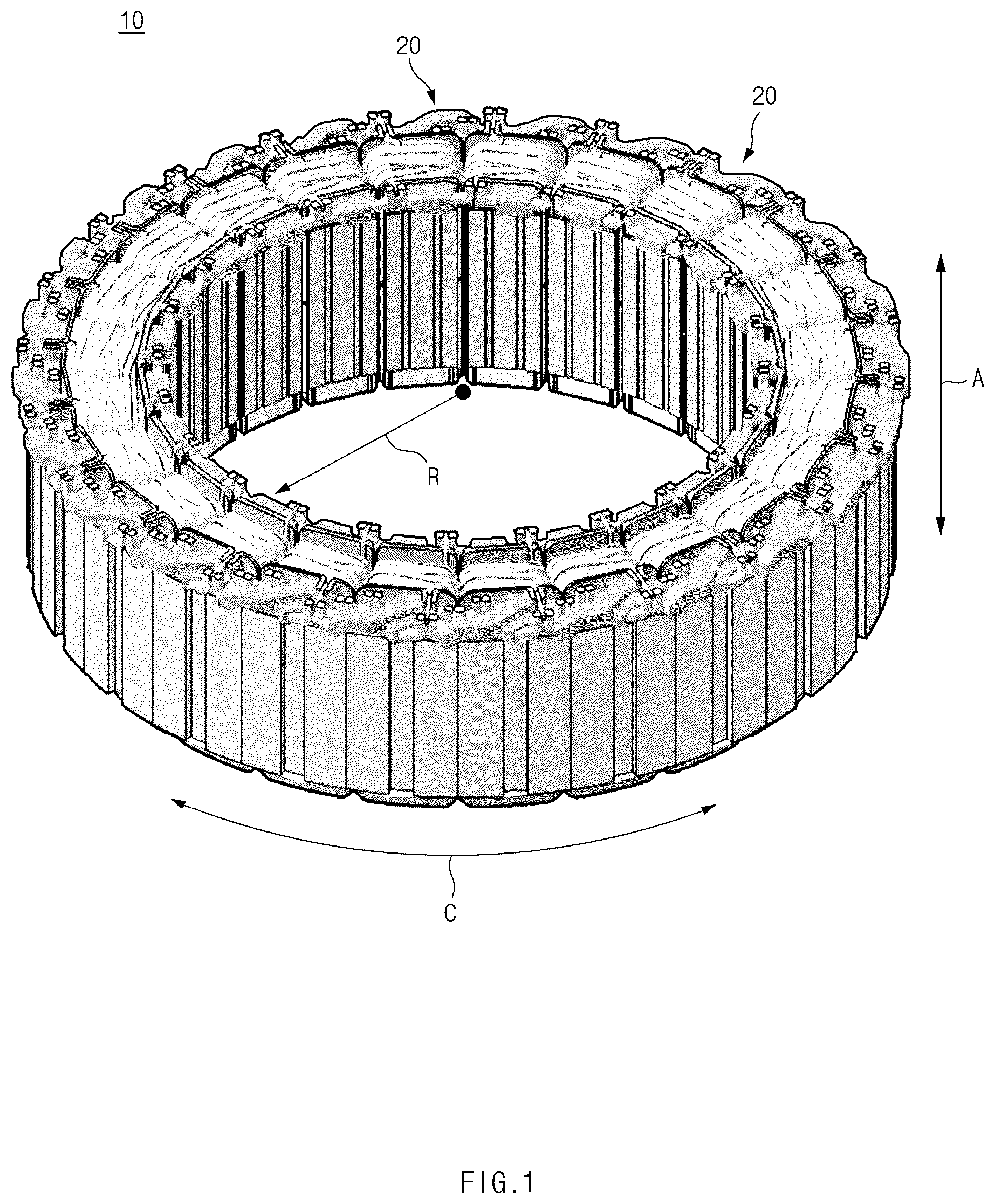 Patent US12184141 Figure 1 – Stator for motor and motor including the same