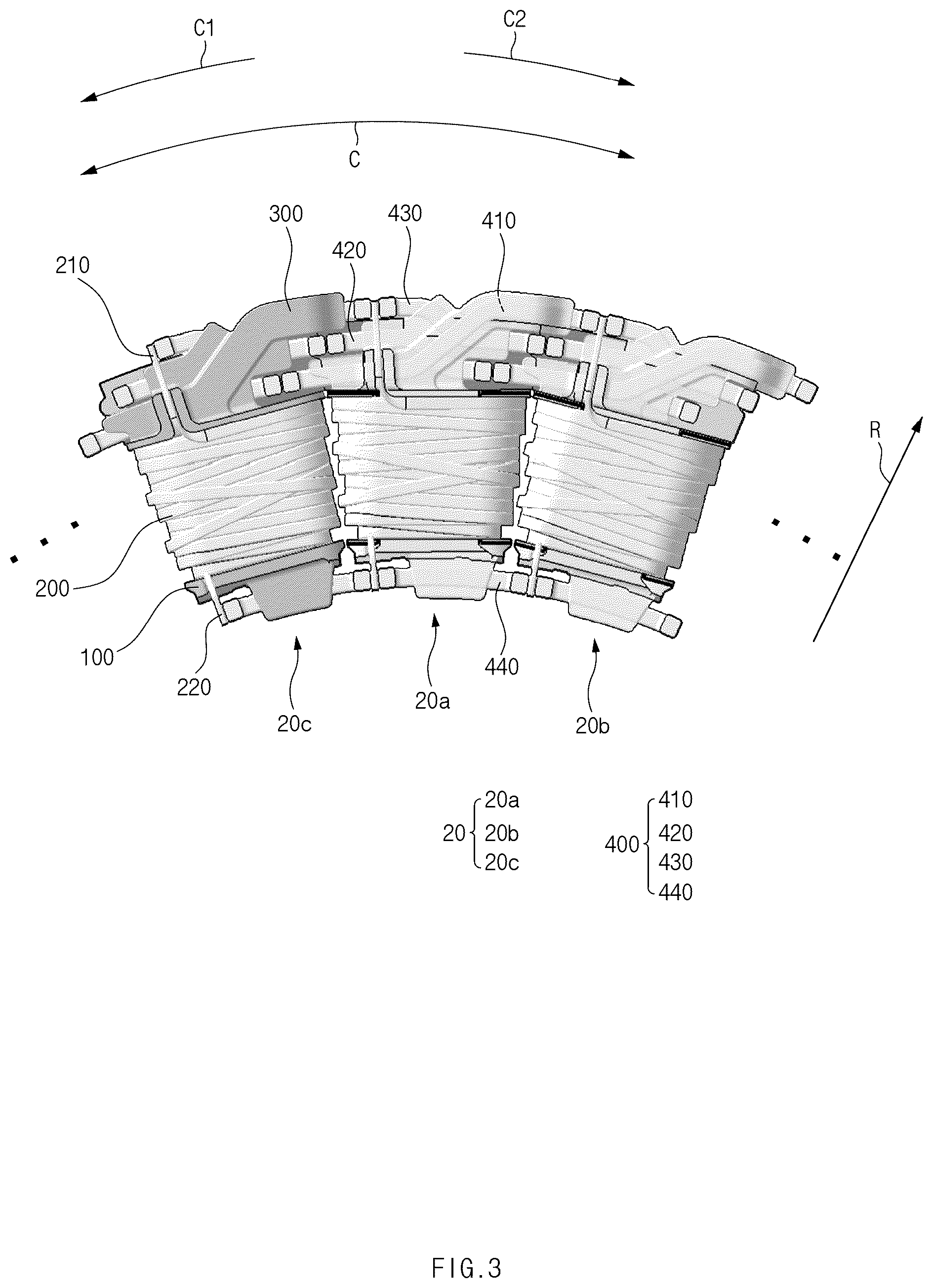 Patent US12184141 Figure 3 – Stator for motor and motor including the same