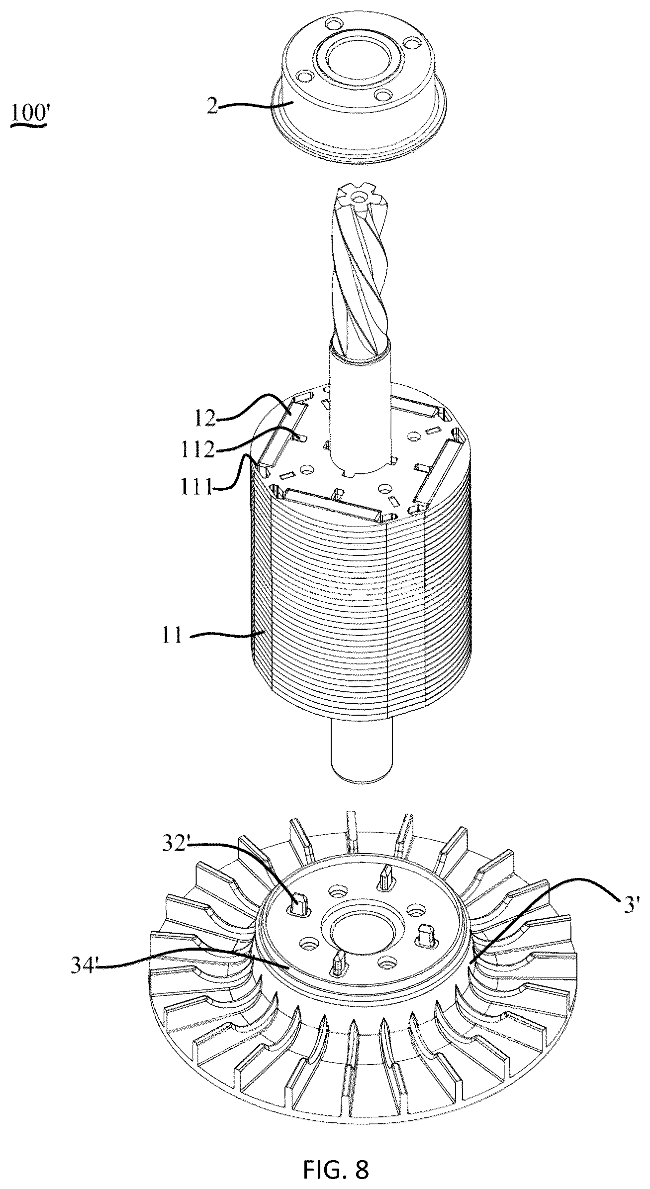 Patent US12184155 Figure 8 – Electric tool, electric motor and rotor assembly thereof