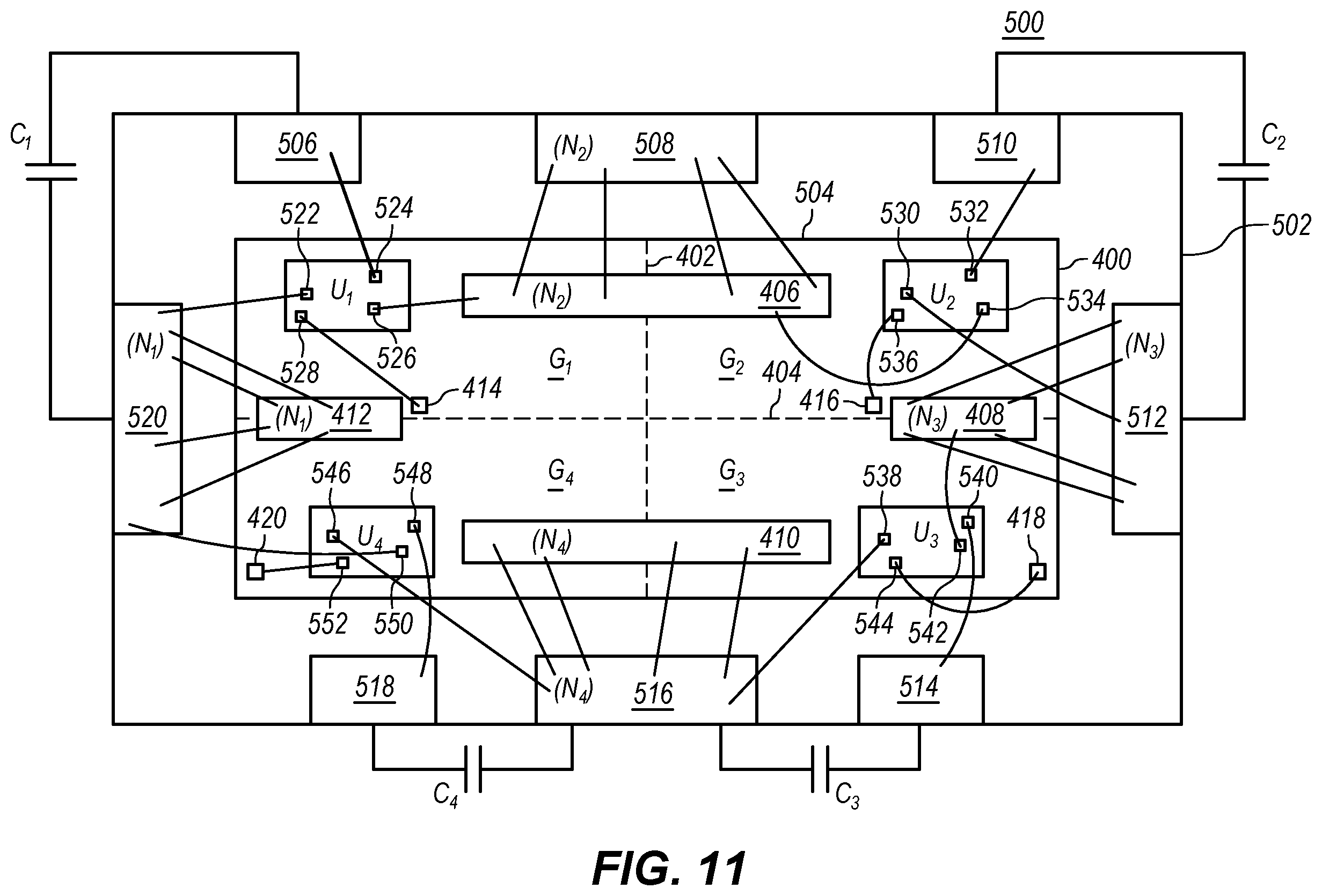 Patent US12184199 Figure 8 – Synchronous bridge rectifier using planar switching elements