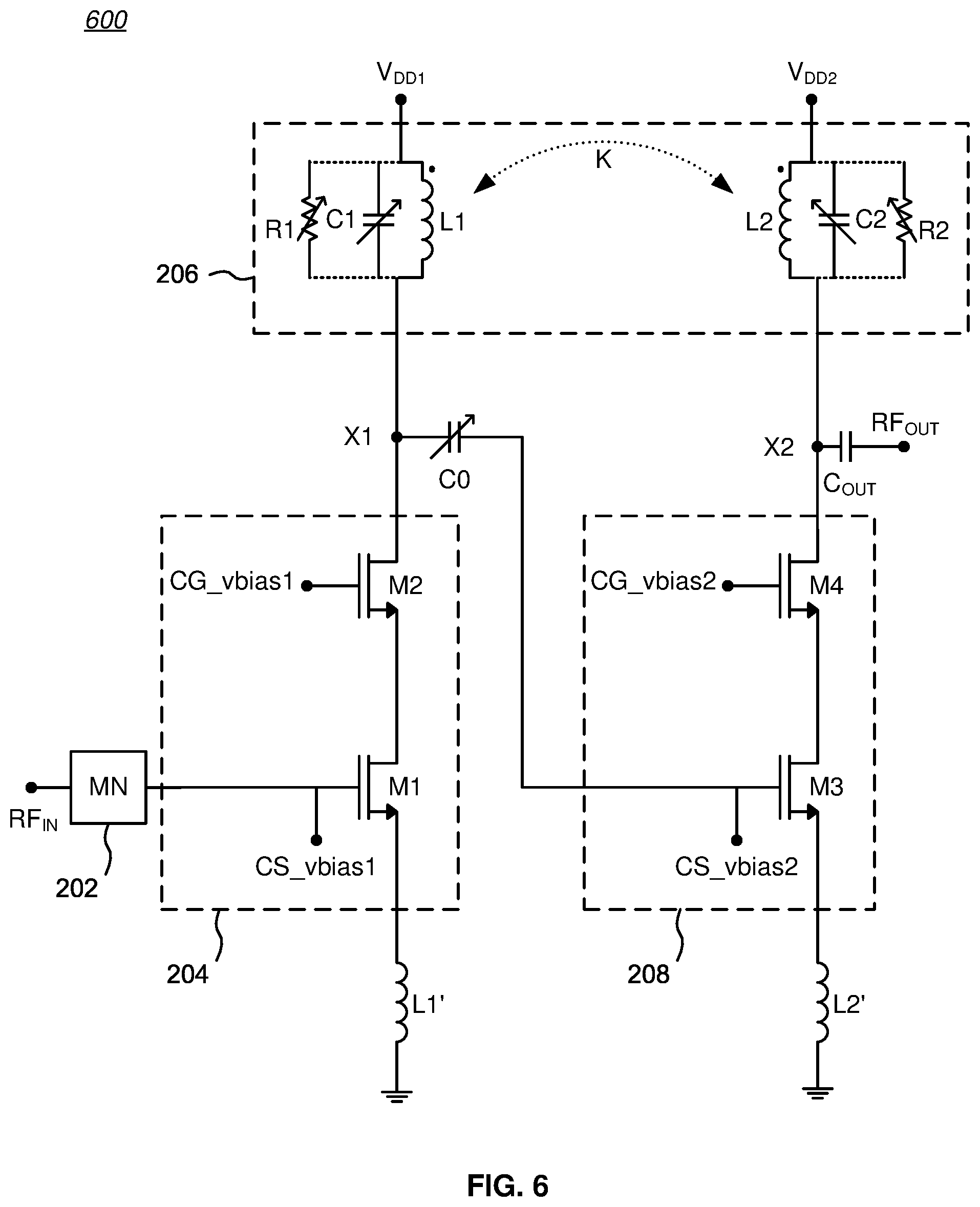 Patent US12184242 Figure 5 – Two-stage LNA with mutual coupling