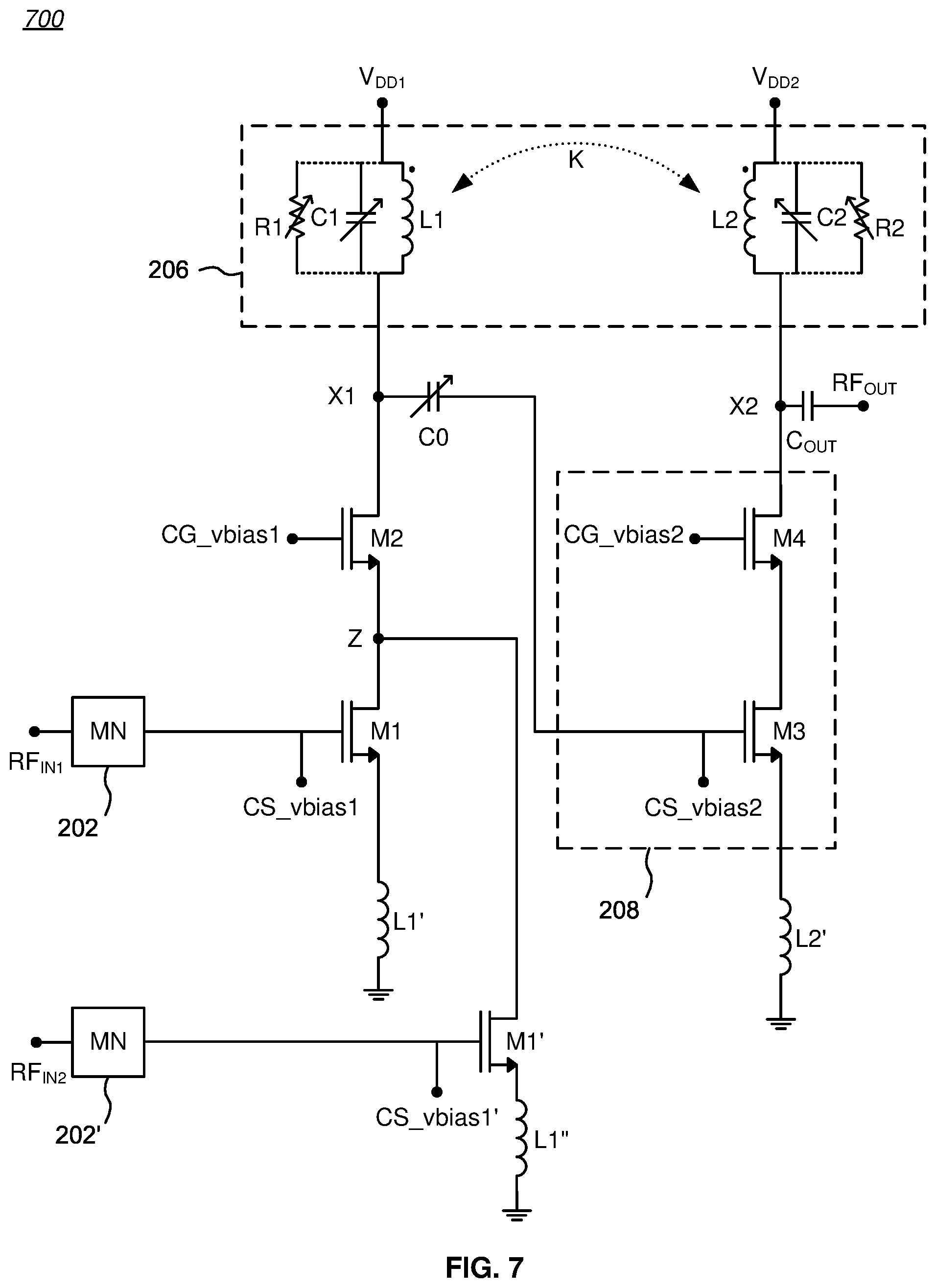 Patent US12184242 Figure 6 – Two-stage LNA with mutual coupling