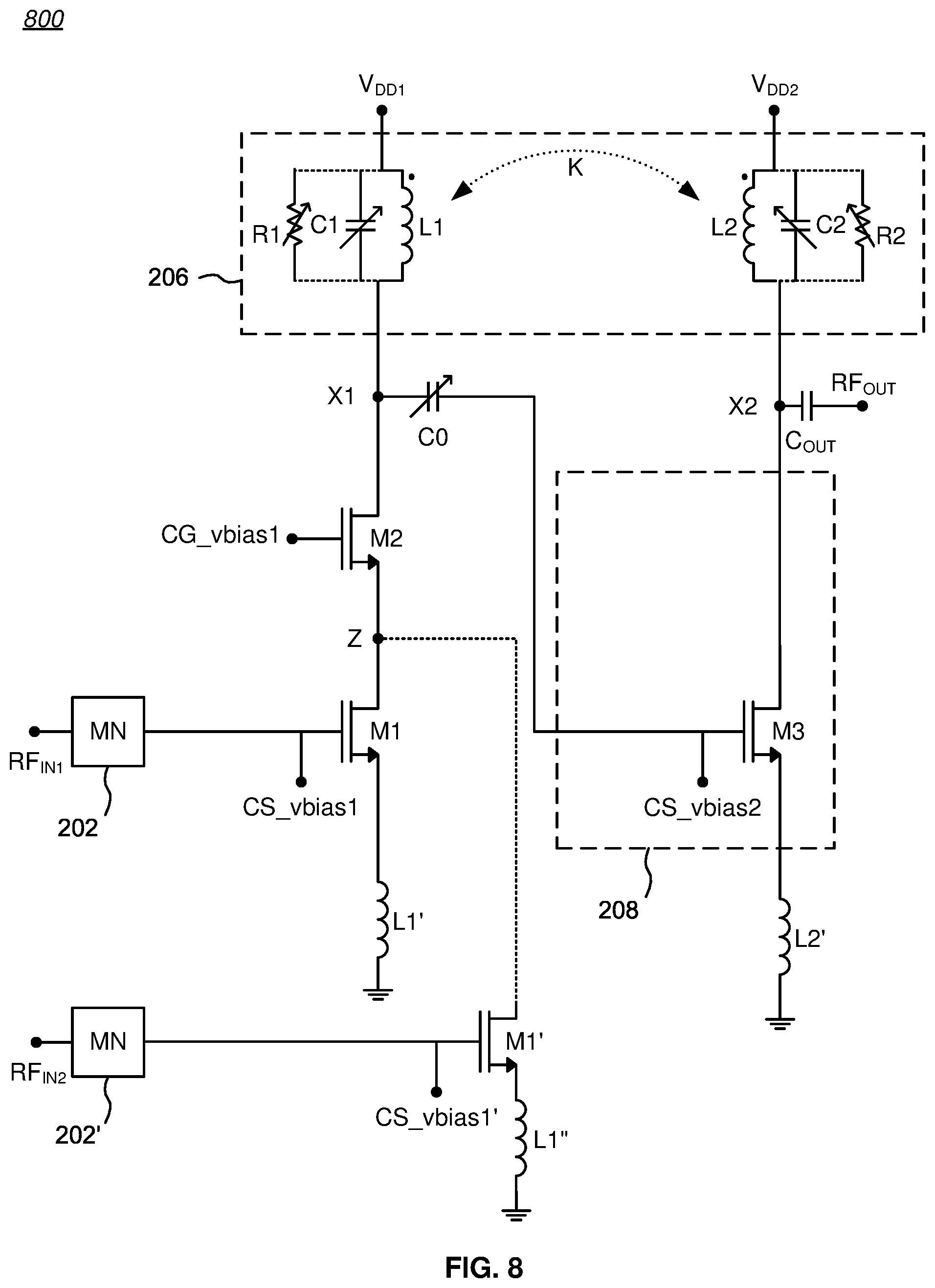 Patent US12184242 Figure 7 – Two-stage LNA with mutual coupling