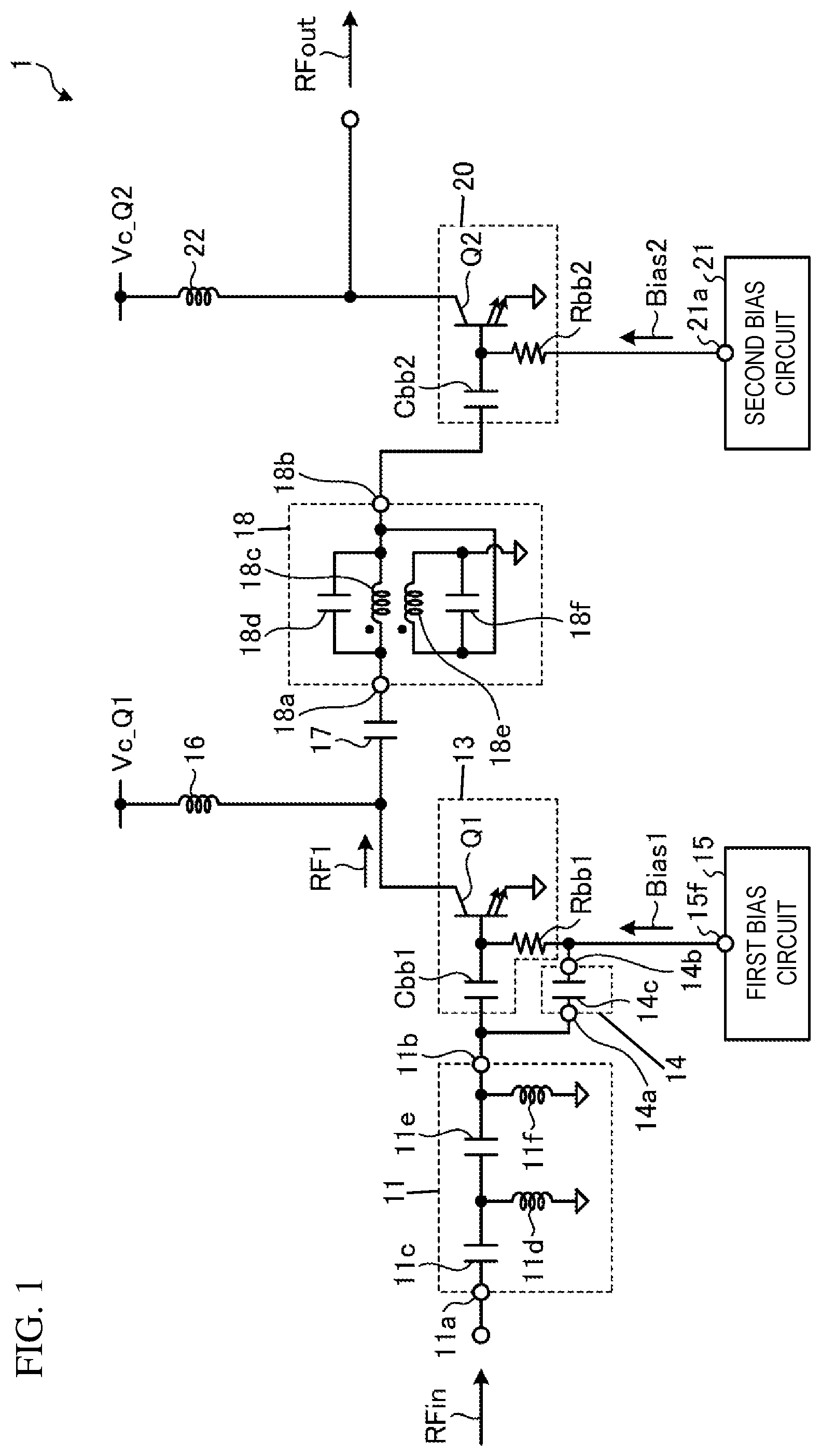 Patent US12184245 Figure 1 – Power amplifier circuit