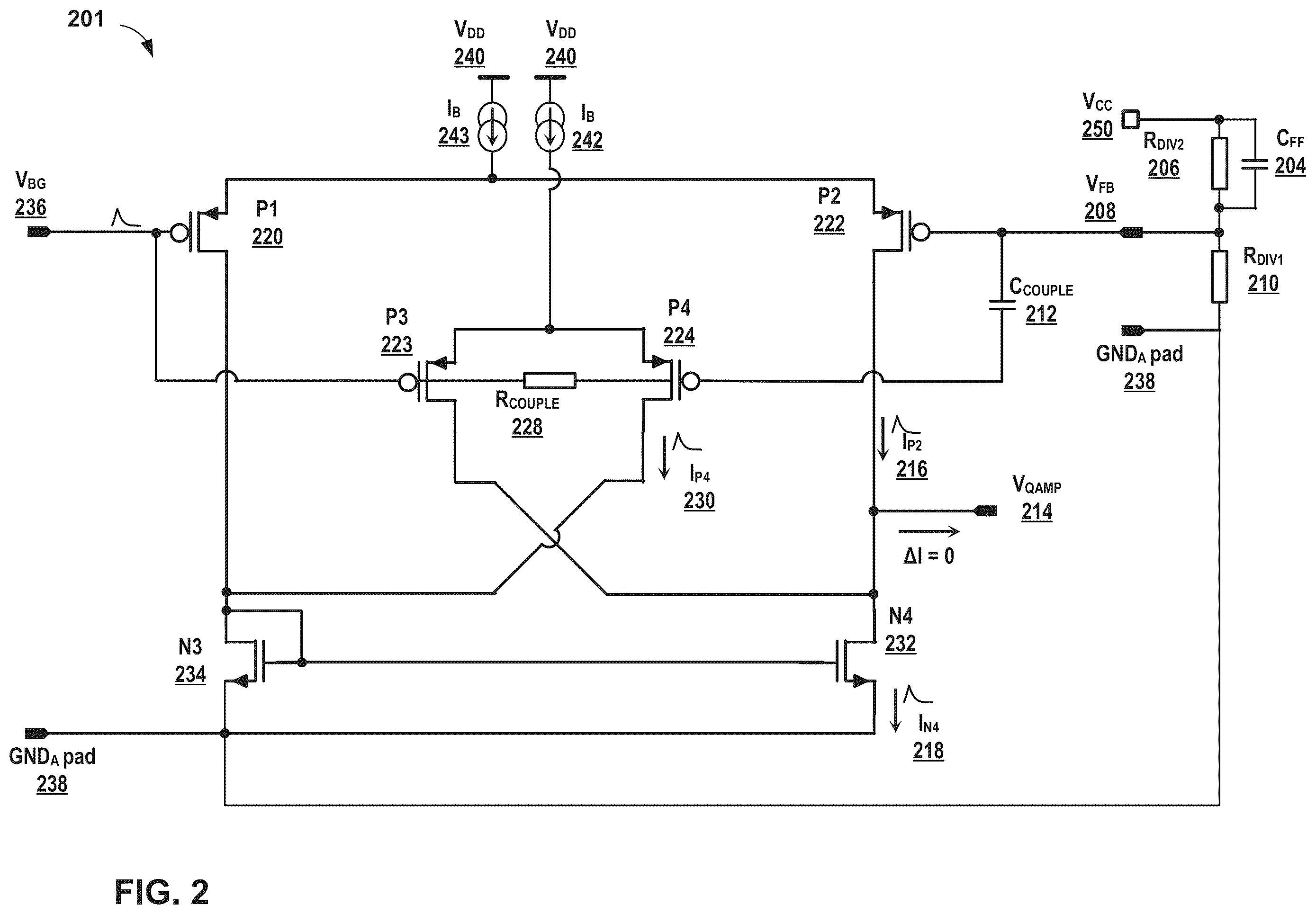 Patent US12184249 Figure 2 – Active ground bounce noise cancelation technique for closed loop analog regulation