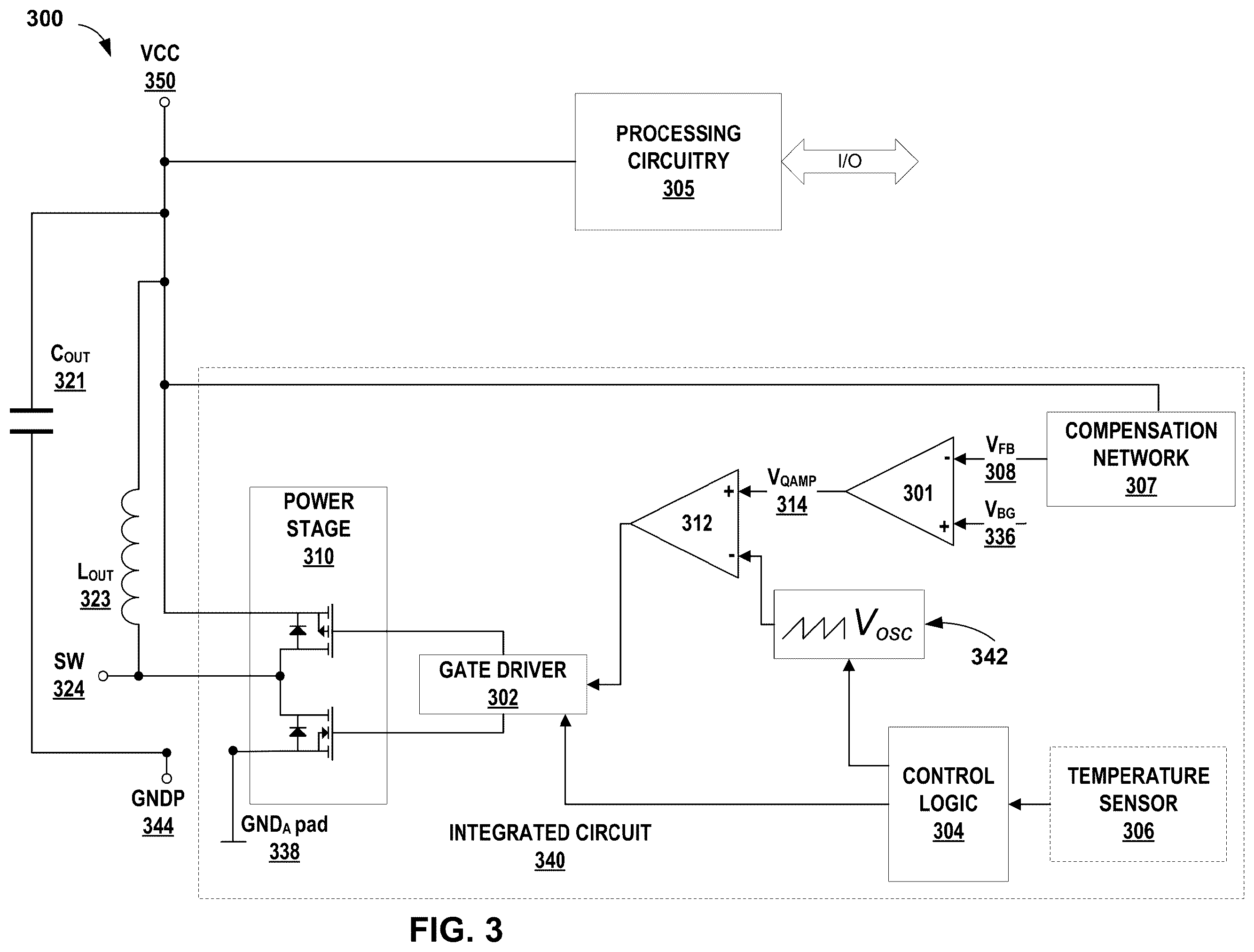 Patent US12184249 Figure 3 – Active ground bounce noise cancelation technique for closed loop analog regulation