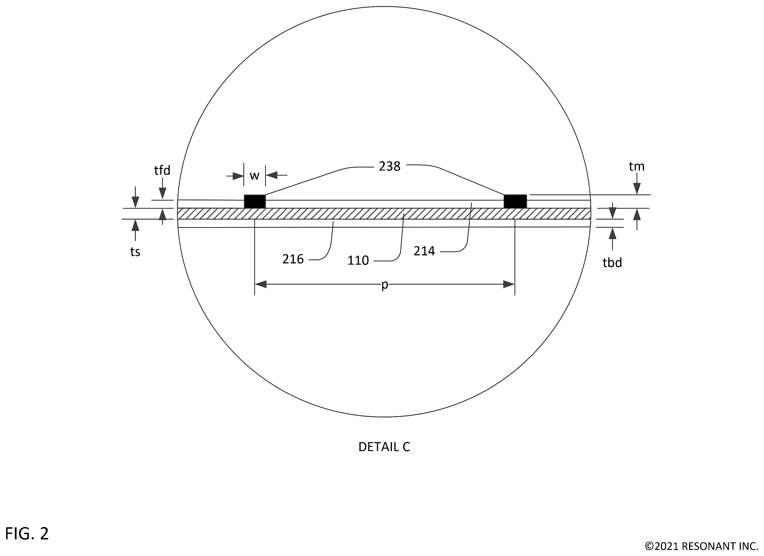 Patent US12184261 Figure 2 – Transversely-excited film bulk acoustic resonator with a cavity having round end zones