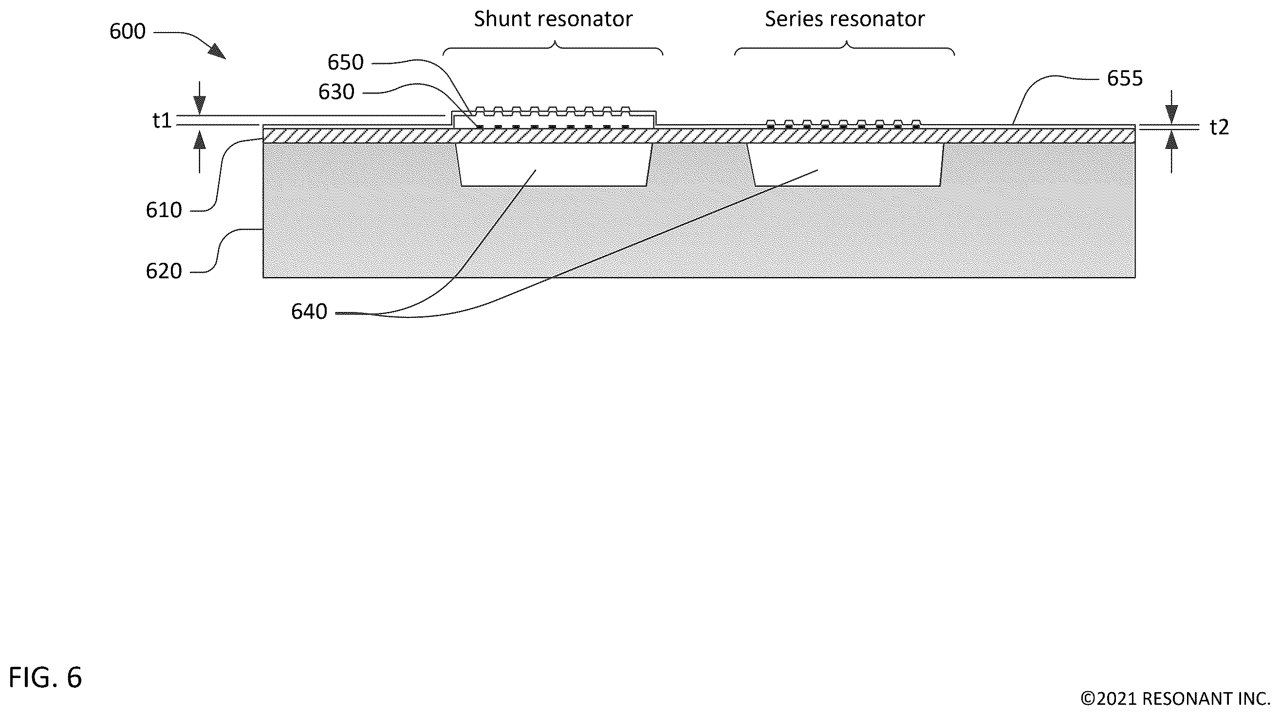 Patent US12184261 Figure 6 – Transversely-excited film bulk acoustic resonator with a cavity having round end zones