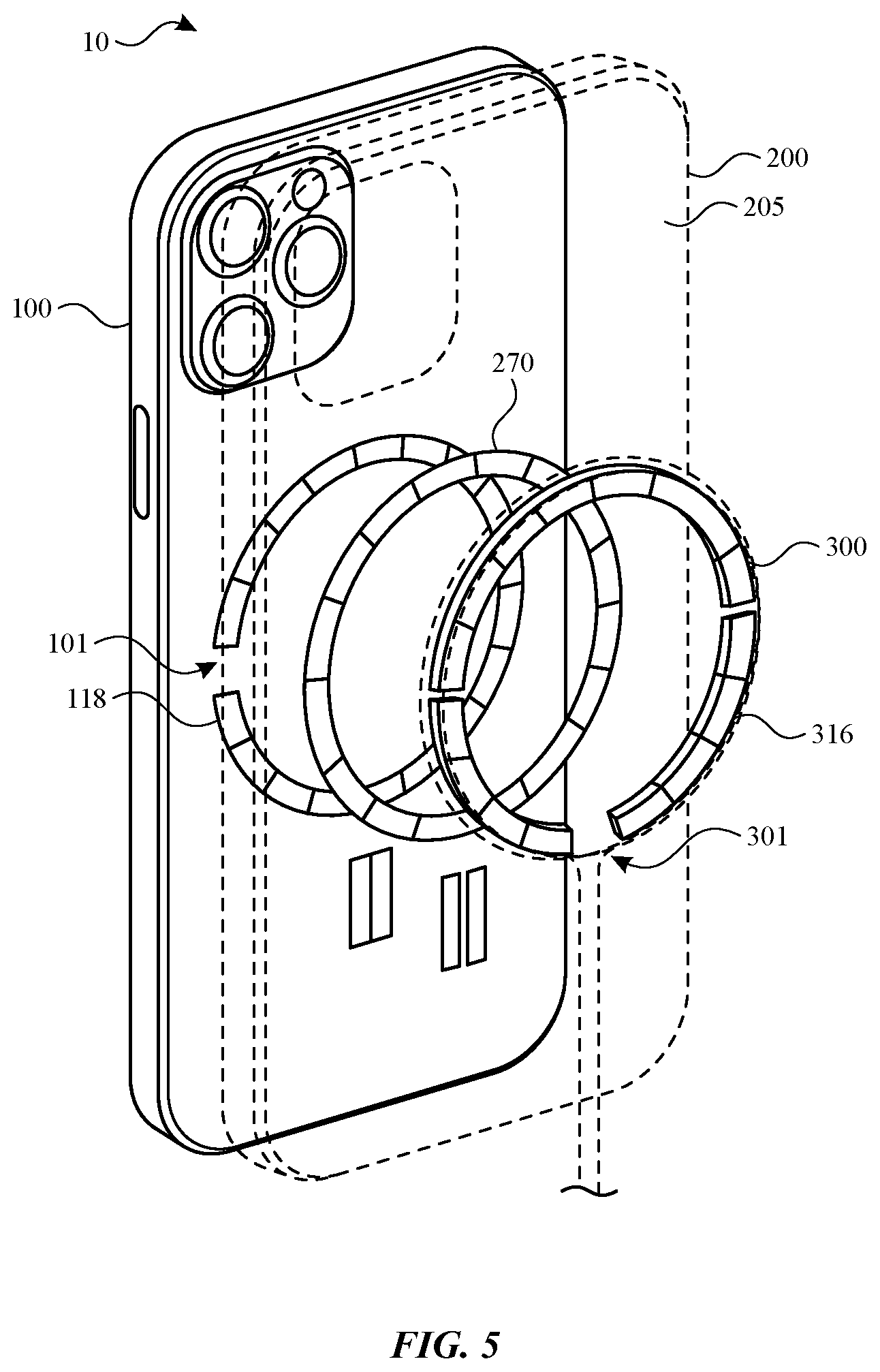 Patent US12184322 Figure 3 – Case with magnetic alignment for portable electronic device