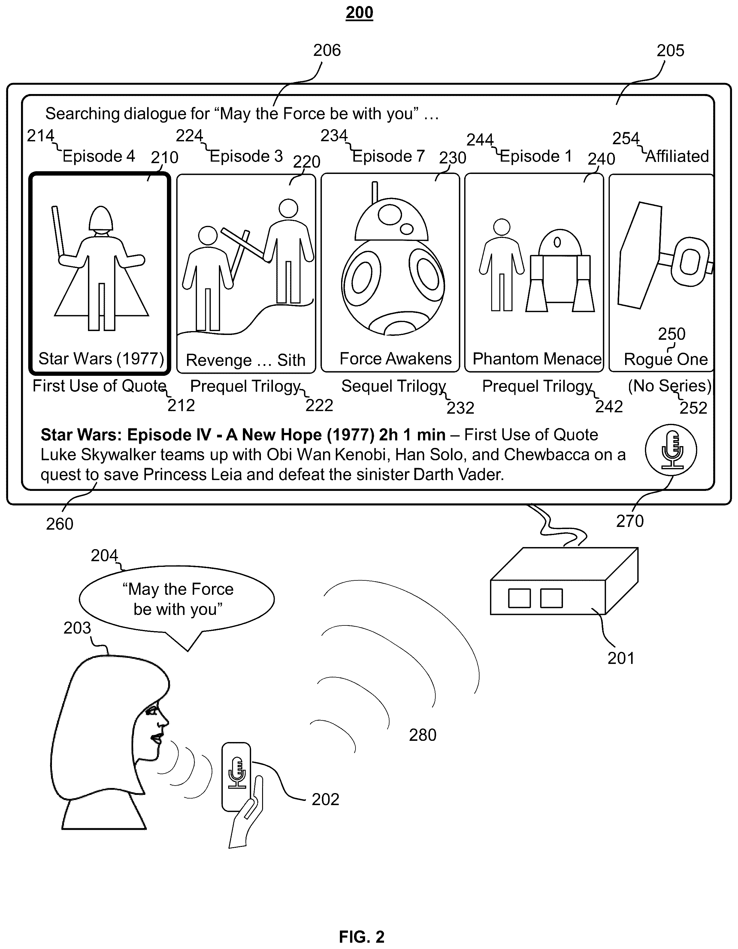 Patent US12184949 Figure 2 – Systems and methods for providing content relevant to a quotation