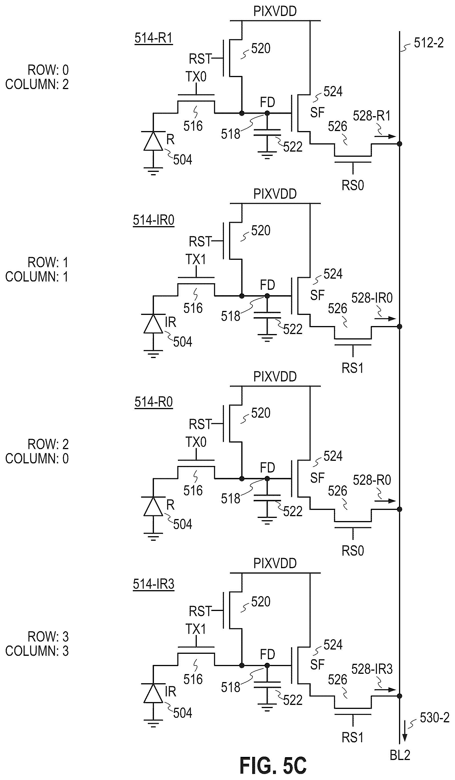 Patent US12184956 Figure 7 – Color-infrared sensor with a low power binning readout mode