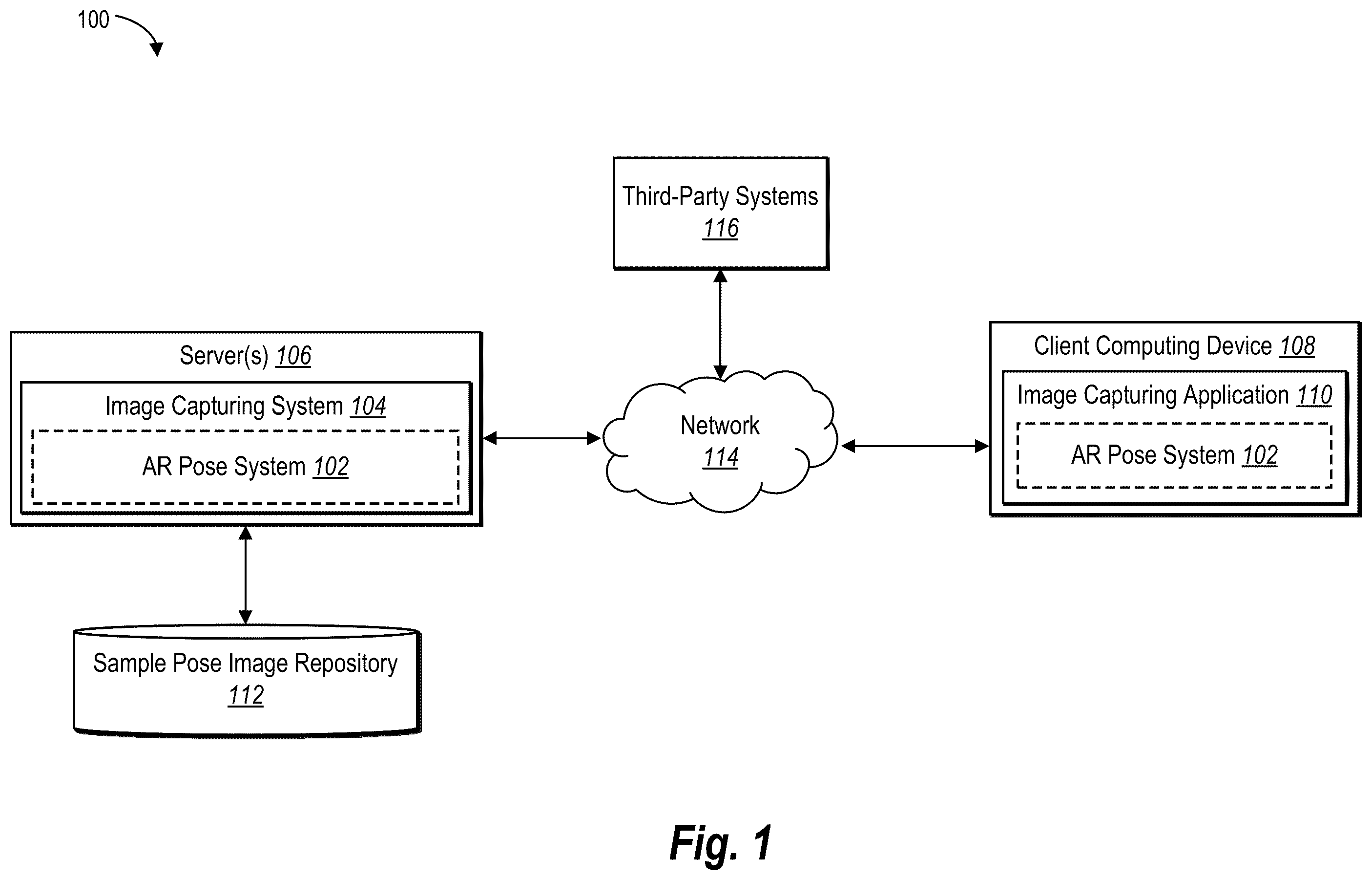 Patent US12184967 — Providing contextual augmented reality photo pose recommendations — Figure 1