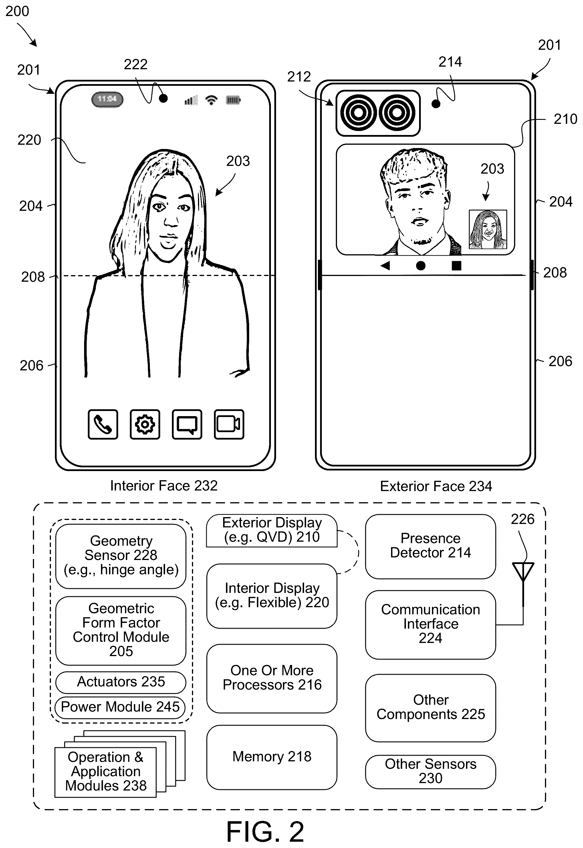 Patent US12184982 Figure 2 – Autonomous form factor control of a foldable mobile device