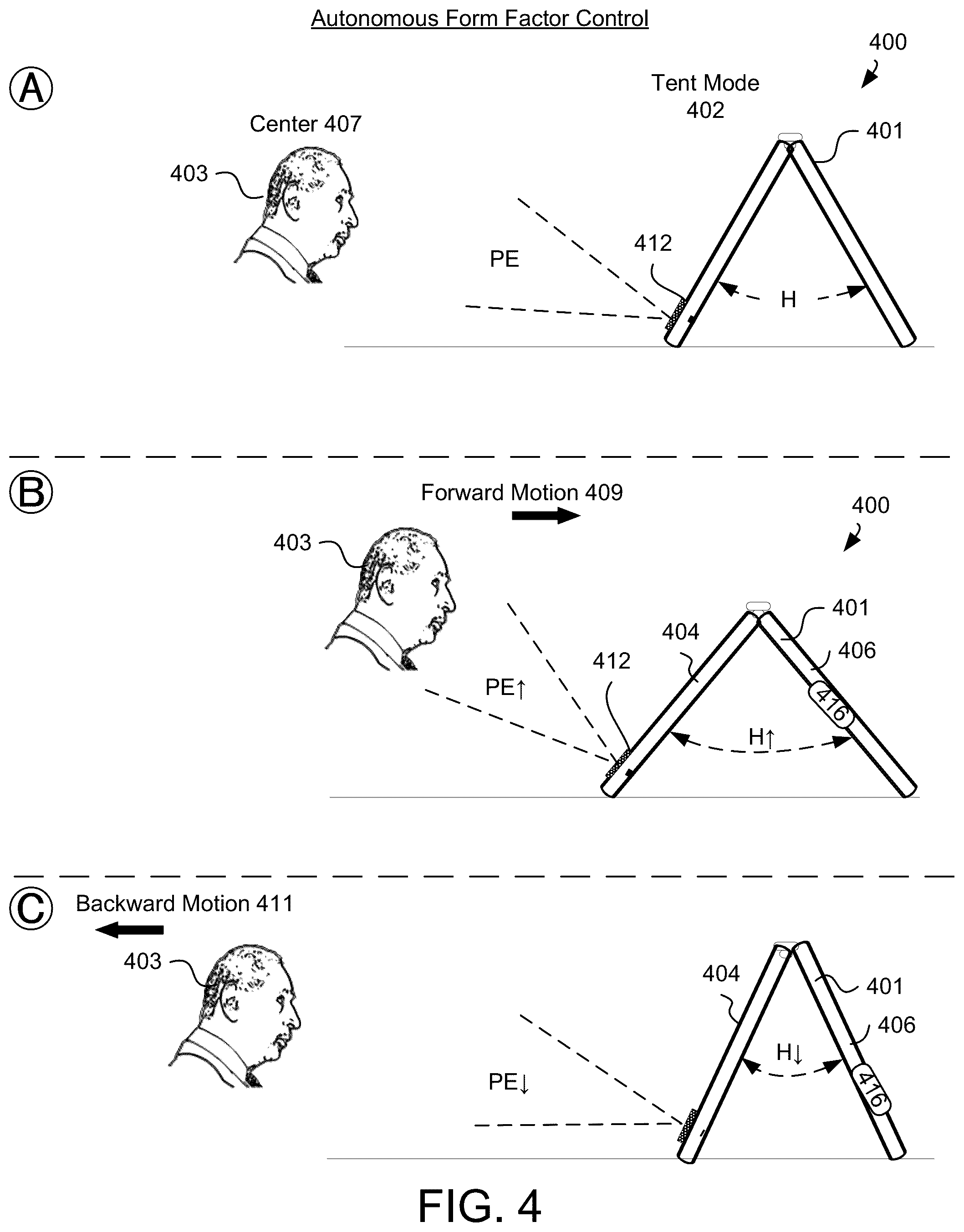 Patent US12184982 Figure 4 – Autonomous form factor control of a foldable mobile device