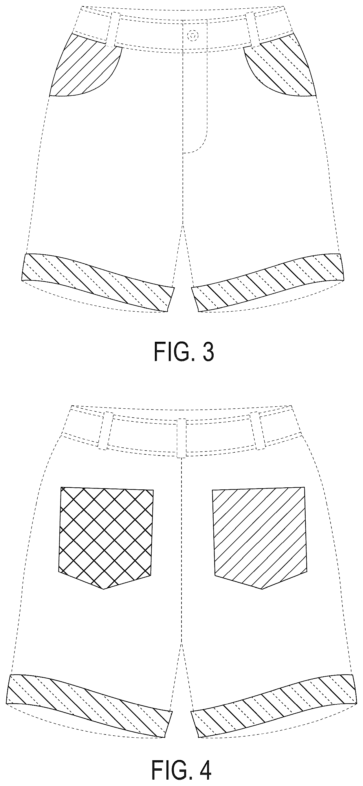 Patent USD1043039 Figure 2 – Shorts having contrasting regions