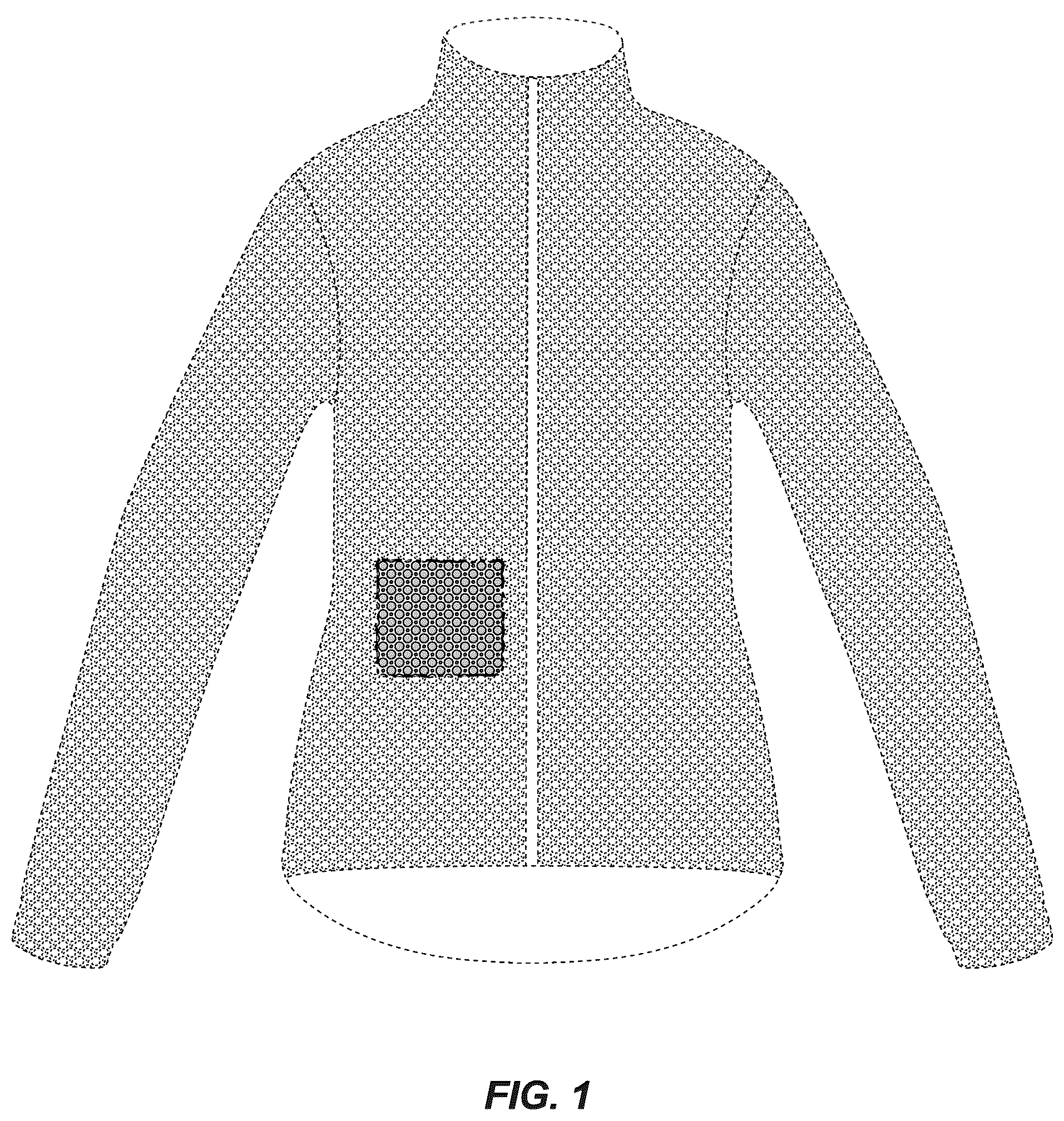 Patent USD1043044 Figure 1 – Patterned material for body wear and gear