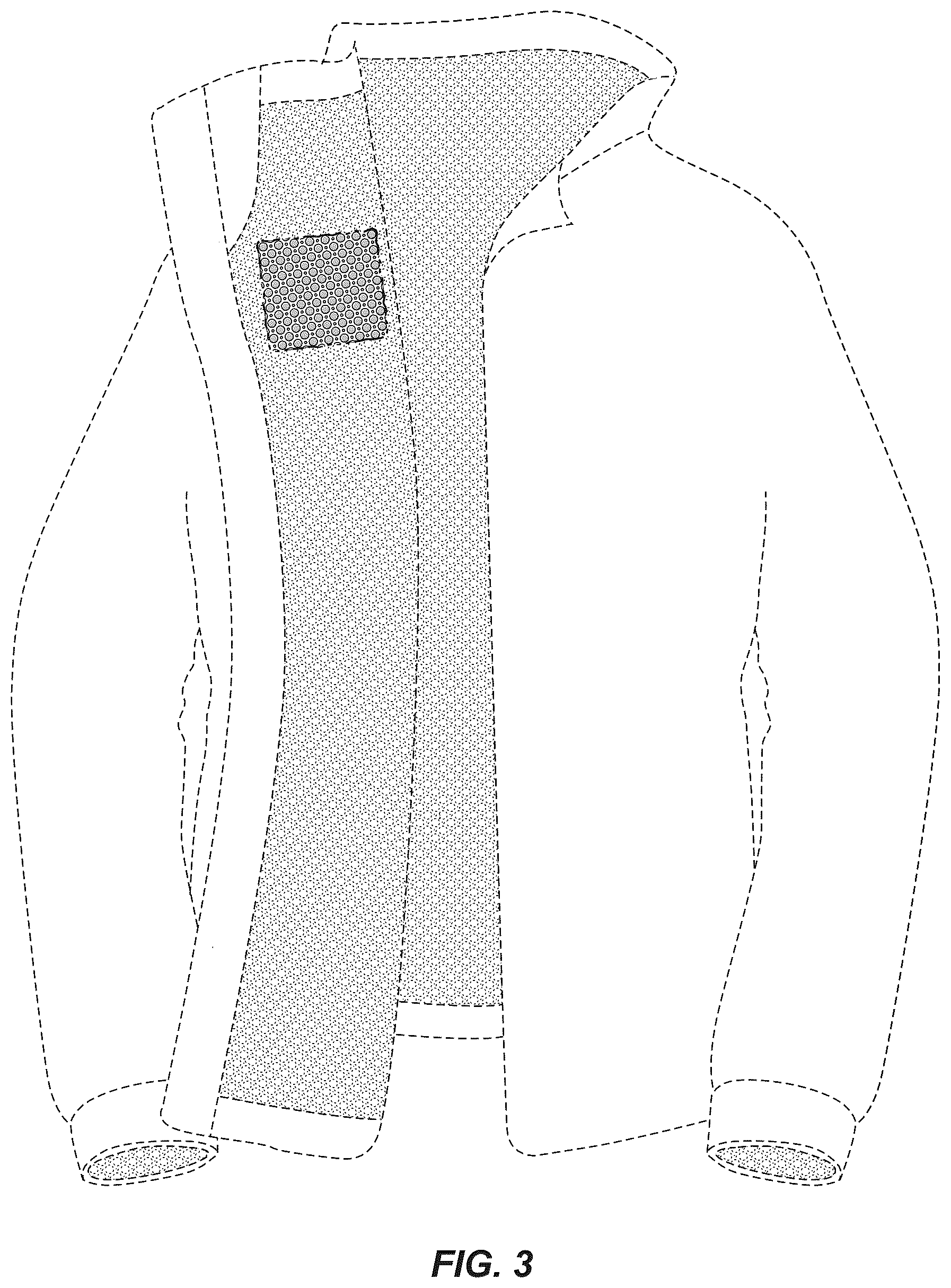Patent USD1043044 Figure 3 – Patterned material for body wear and gear