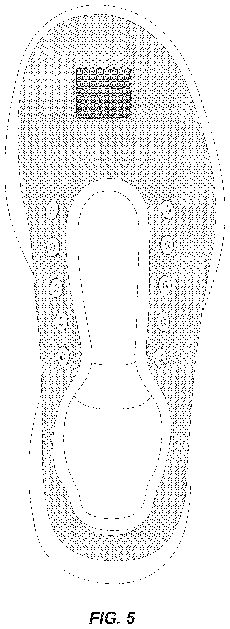 Patent USD1043044 Figure 5 – Patterned material for body wear and gear