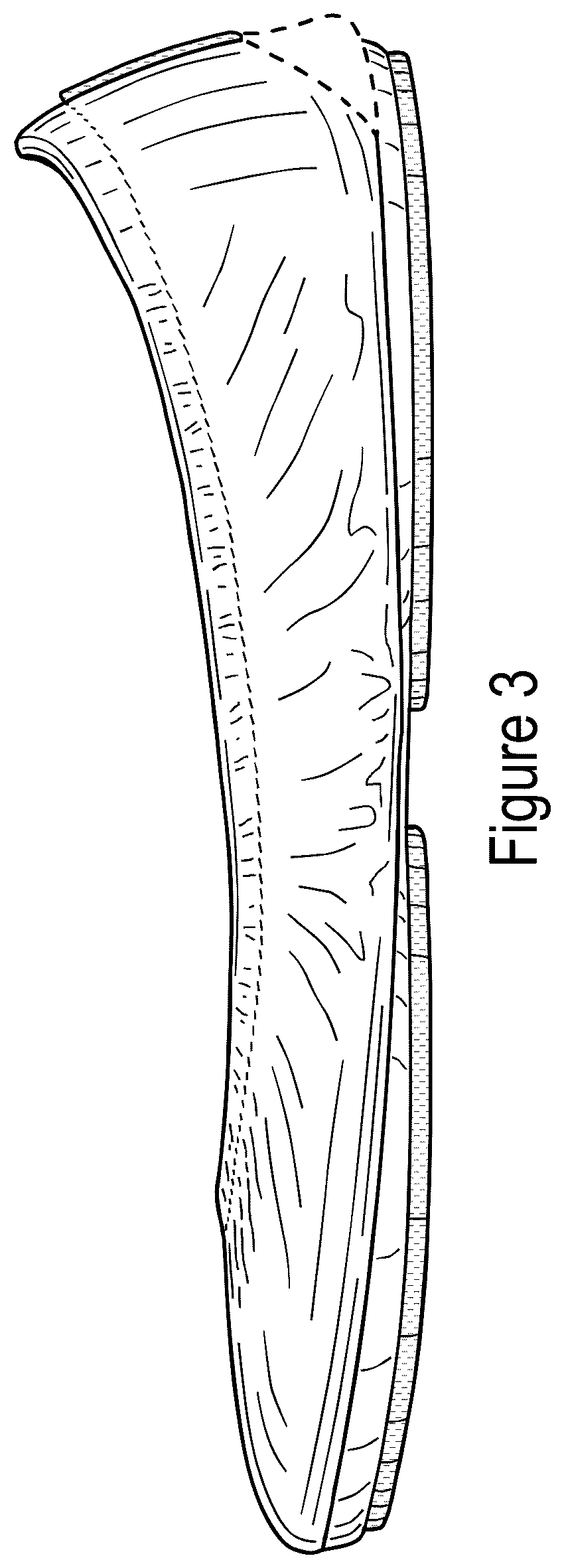 Patent USD1043063 Figure 3 – Dual-sole shoe with purple stripe and outsole patch