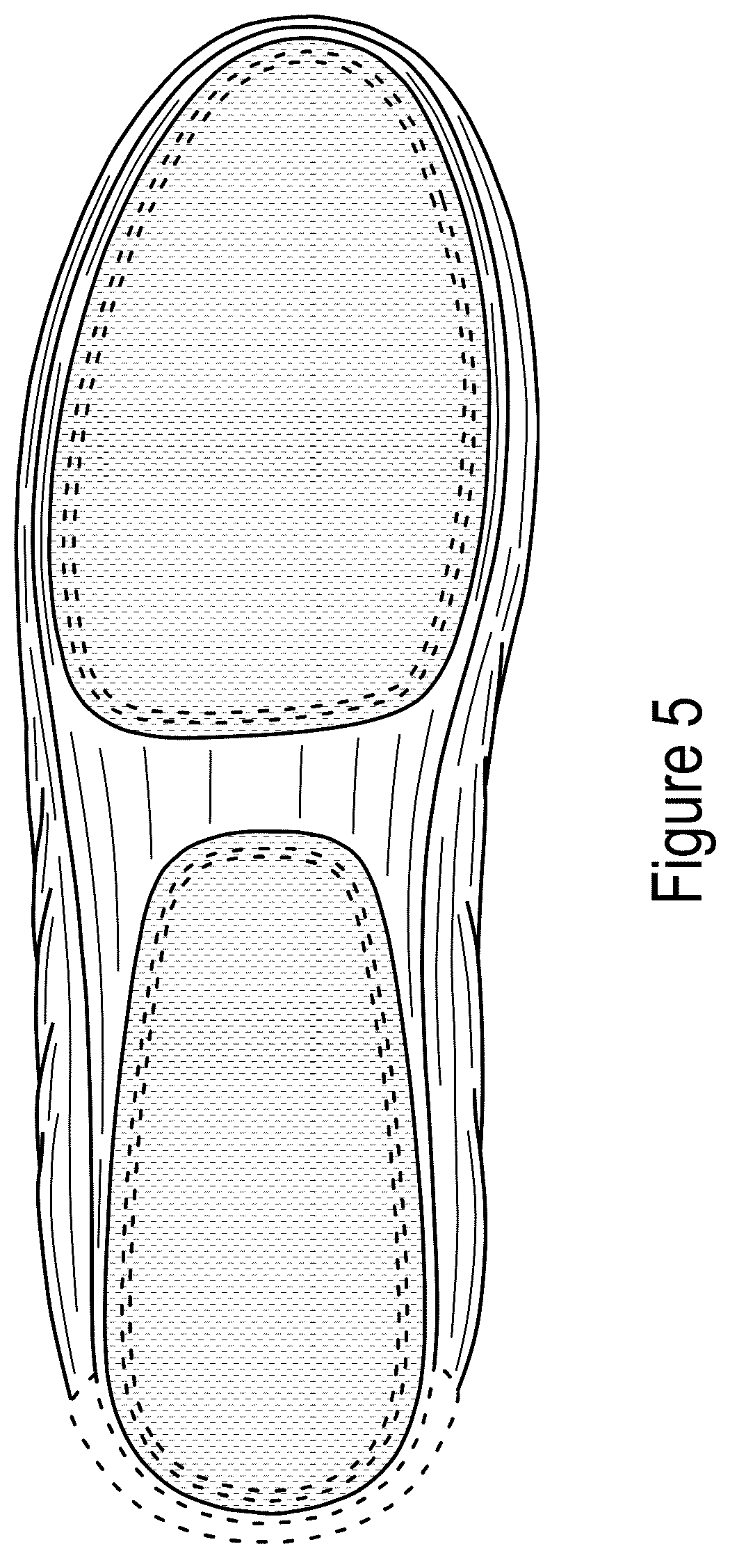 Patent USD1043063 Figure 5 – Dual-sole shoe with purple stripe and outsole patch