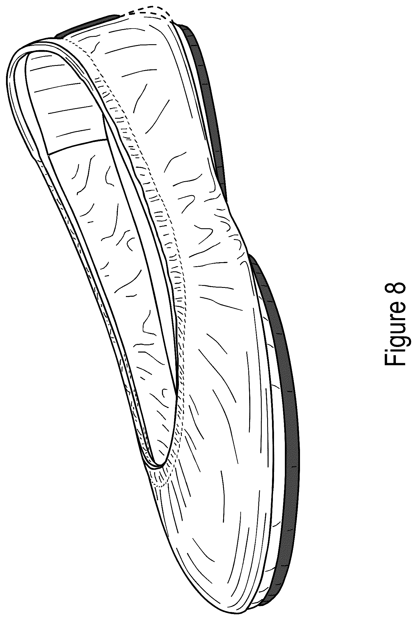 Patent USD1043063 Figure 7 – Dual-sole shoe with purple stripe and outsole patch