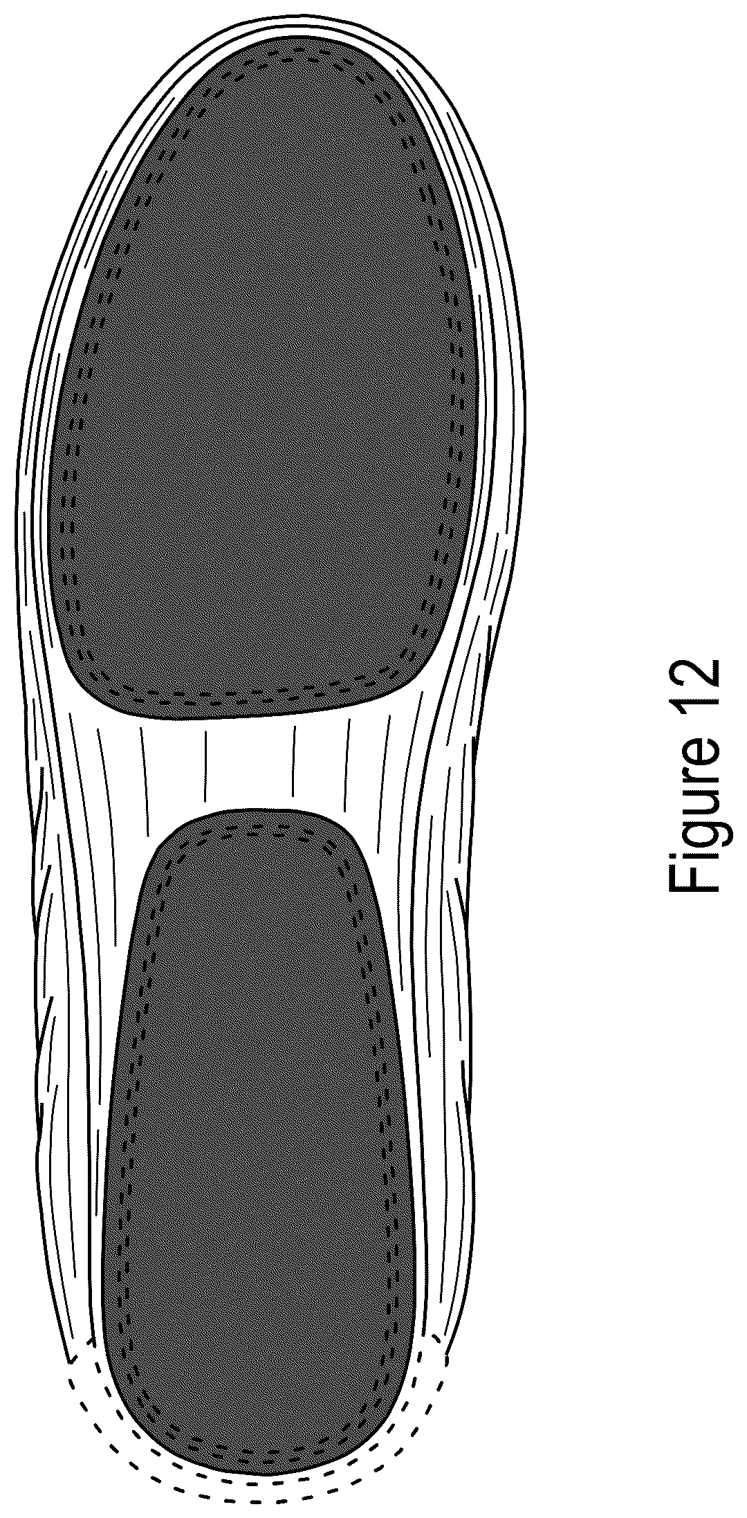 Patent USD1043063 Figure 11 – Dual-sole shoe with purple stripe and outsole patch