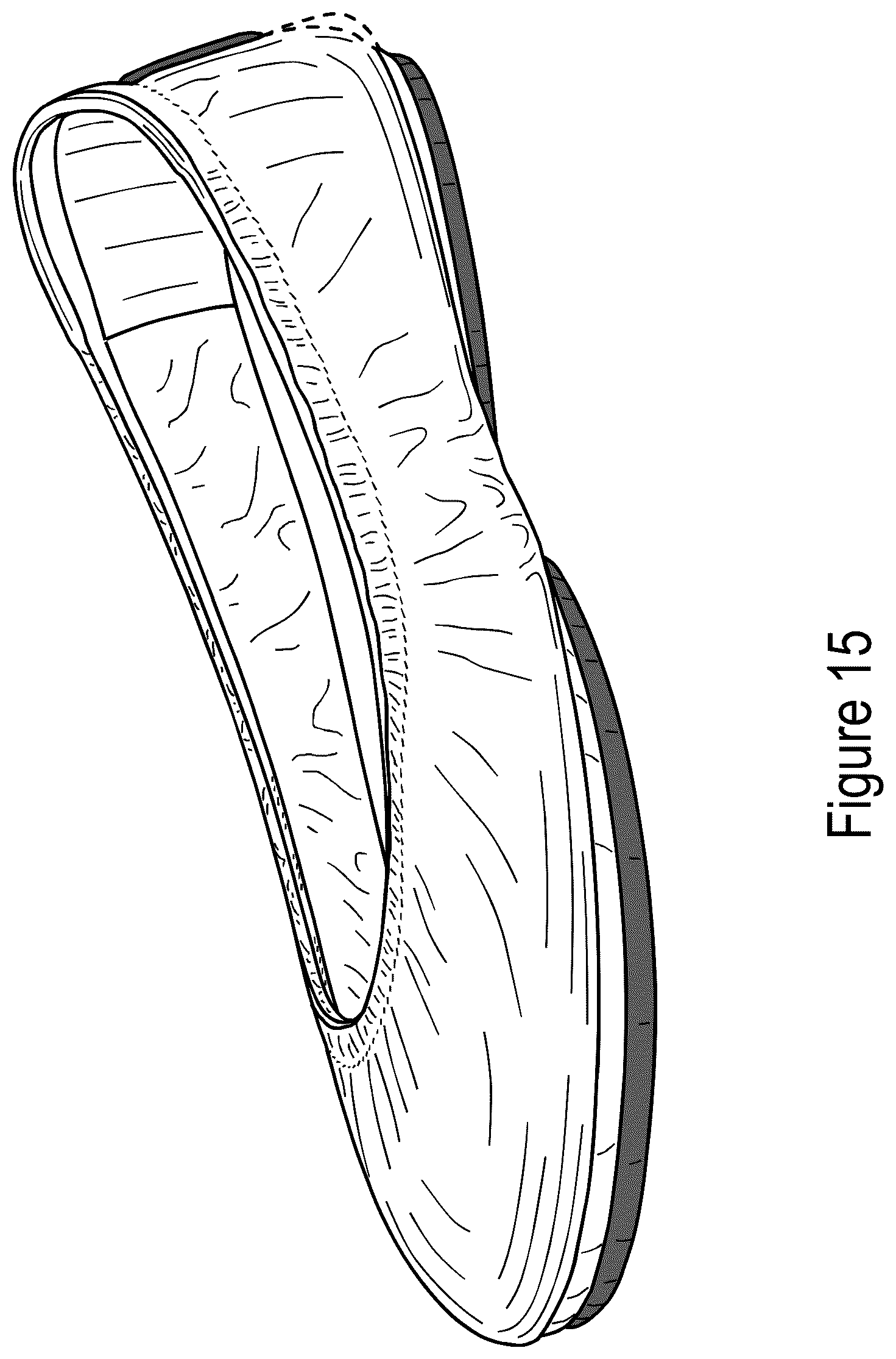 Patent USD1043063 Figure 13 – Dual-sole shoe with purple stripe and outsole patch