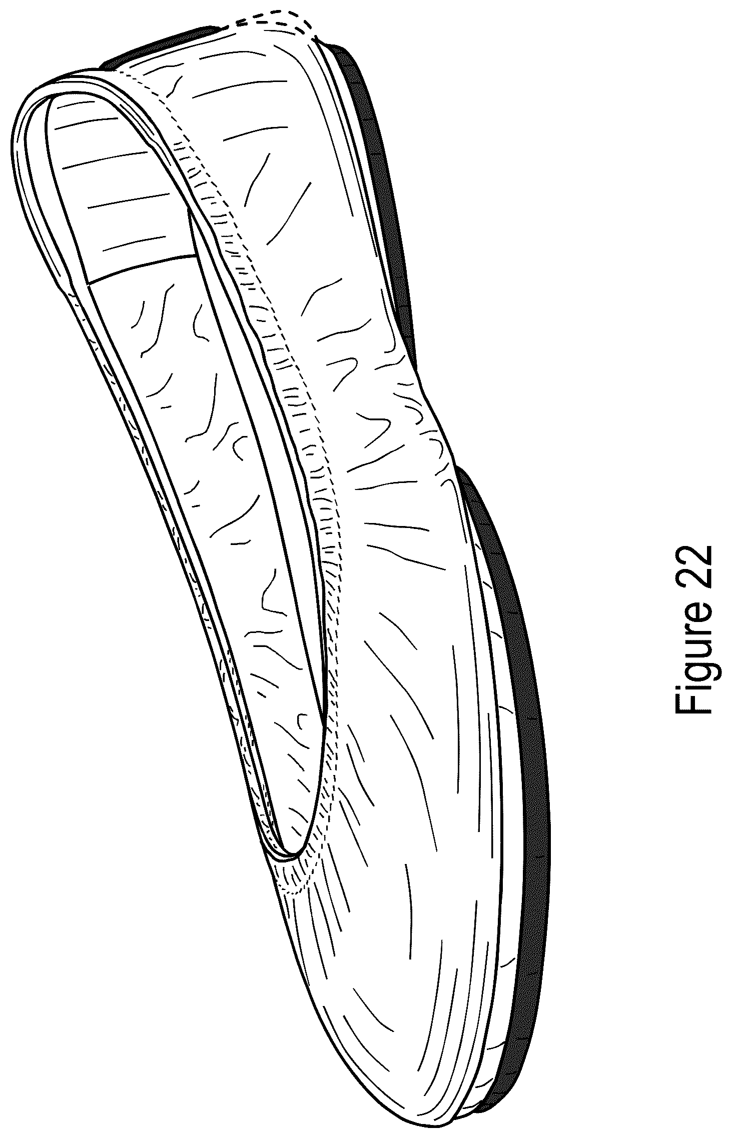 Patent USD1043063 Figure 19 – Dual-sole shoe with purple stripe and outsole patch