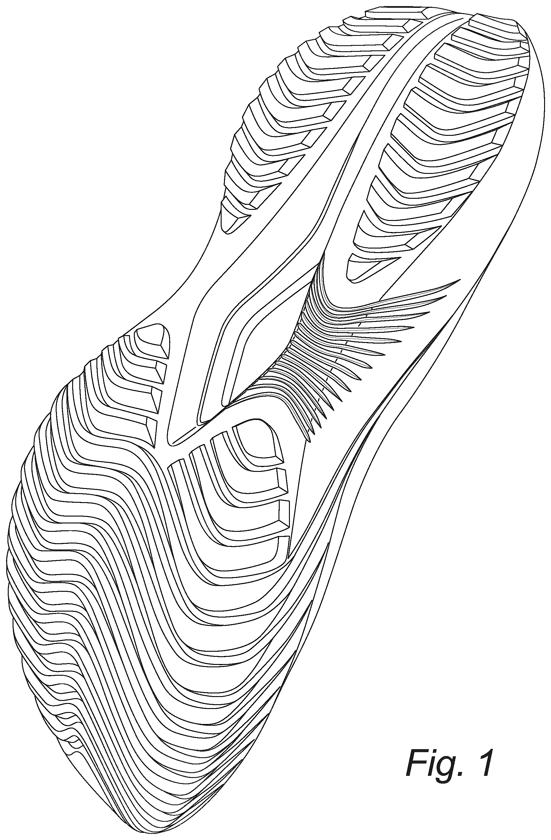 Patent USD1043073 Figure 1 – Footwear sole
